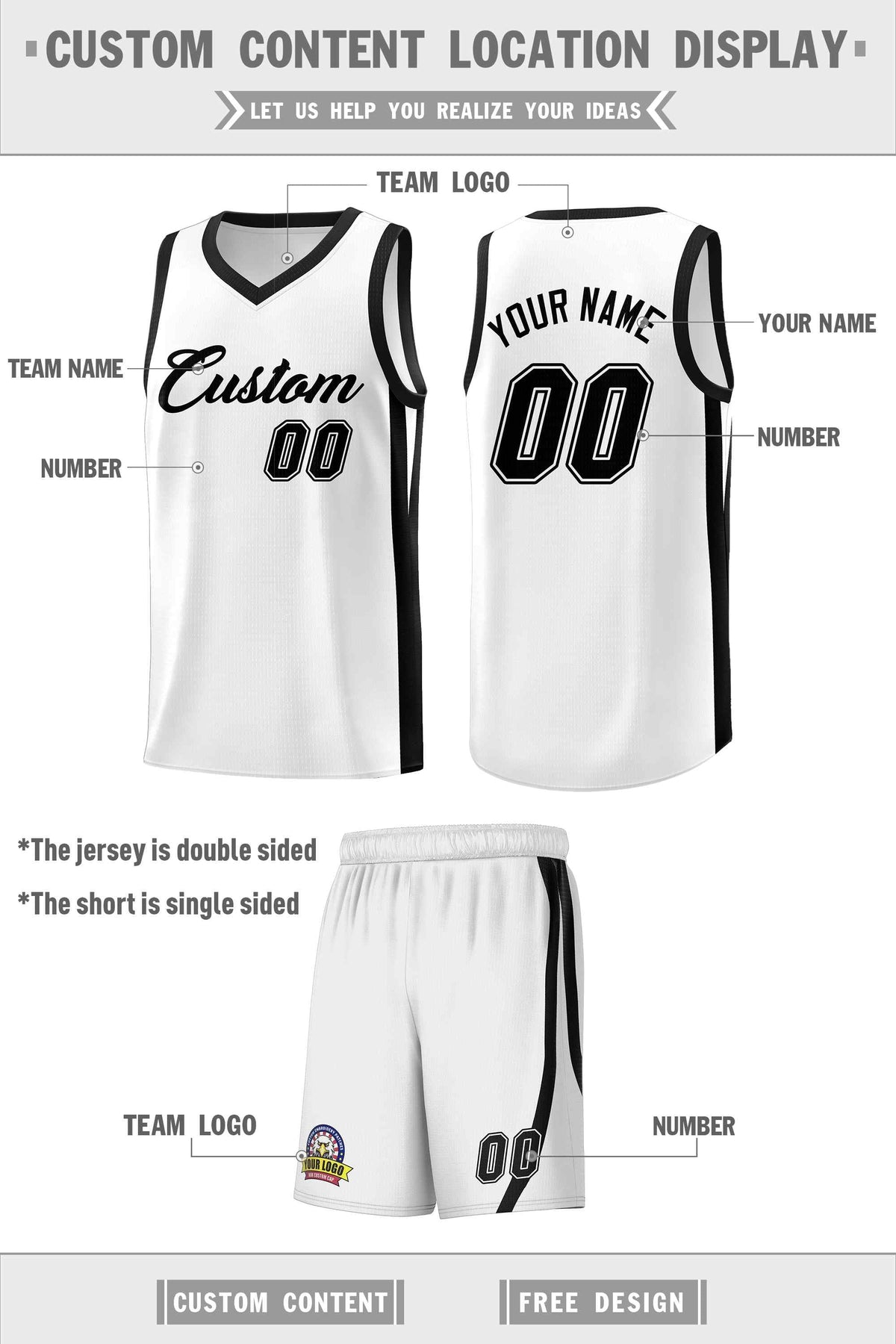 Custom White Black Classic Sets Sports Uniform Basketball Jersey Limited