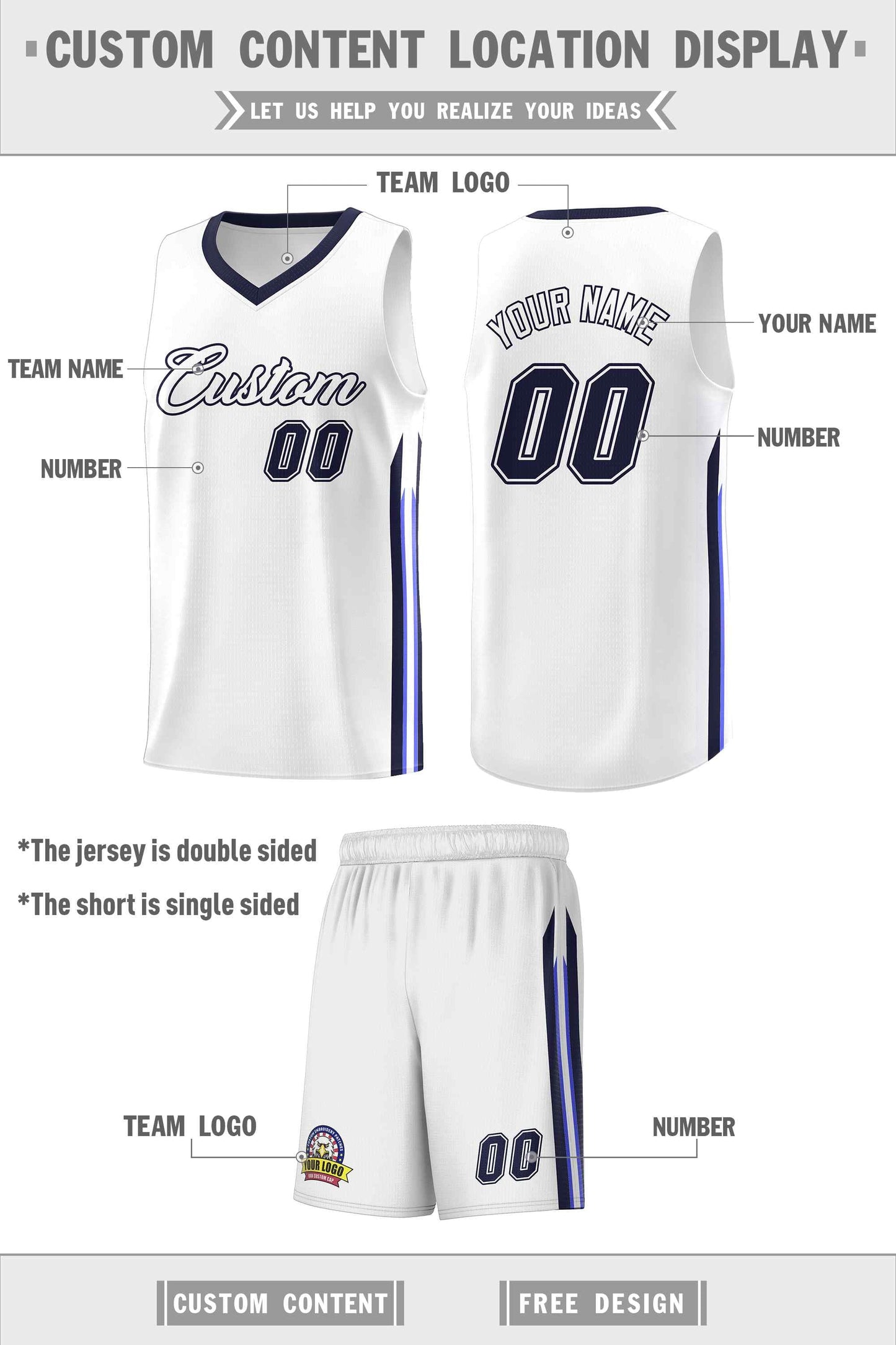 Custom White Navy Classic Sets Sports Uniform Basketball Jersey Limited