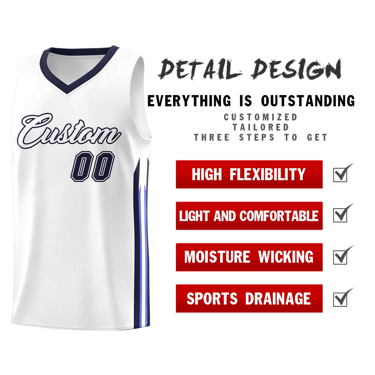 Custom White Navy Classic Sets Sports Uniform Basketball Jersey Limited