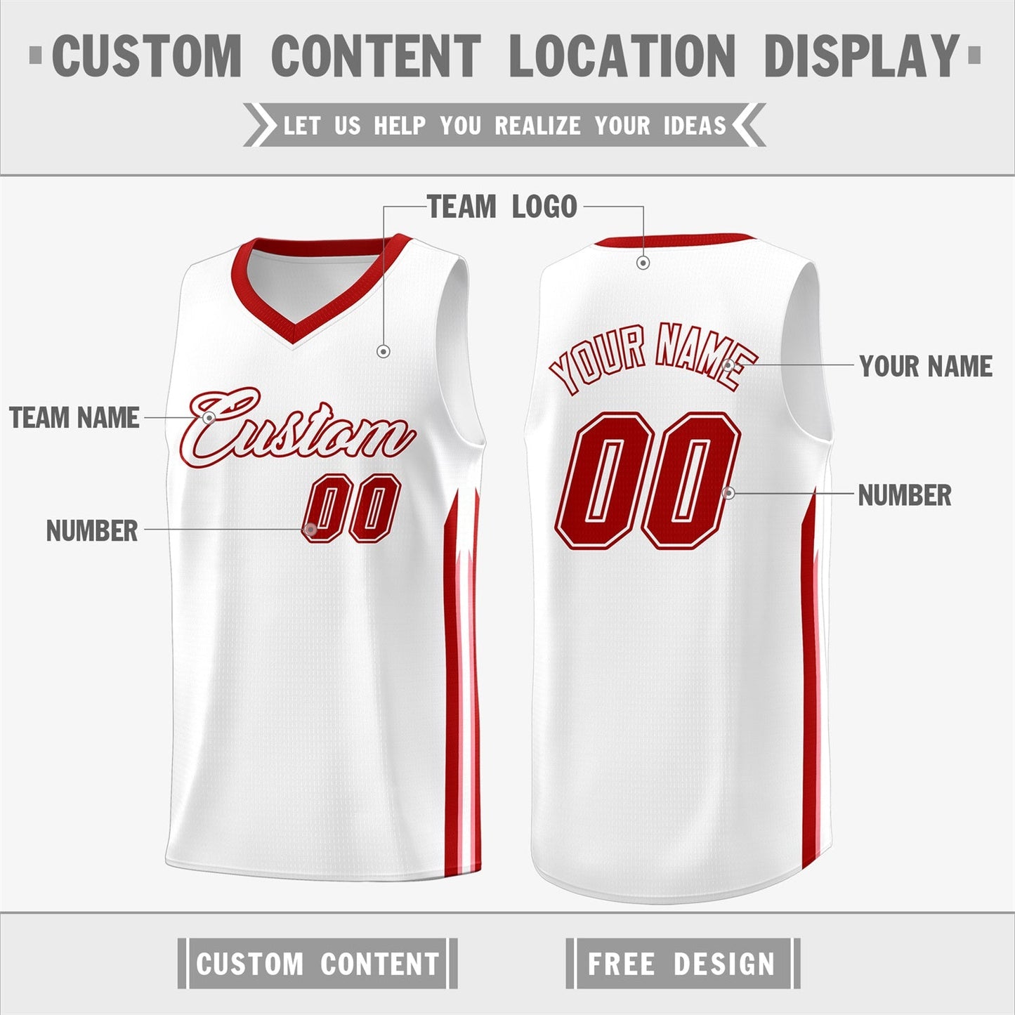 Custom White Red Classic Tops Athletic Casual Basketball Jersey Limited