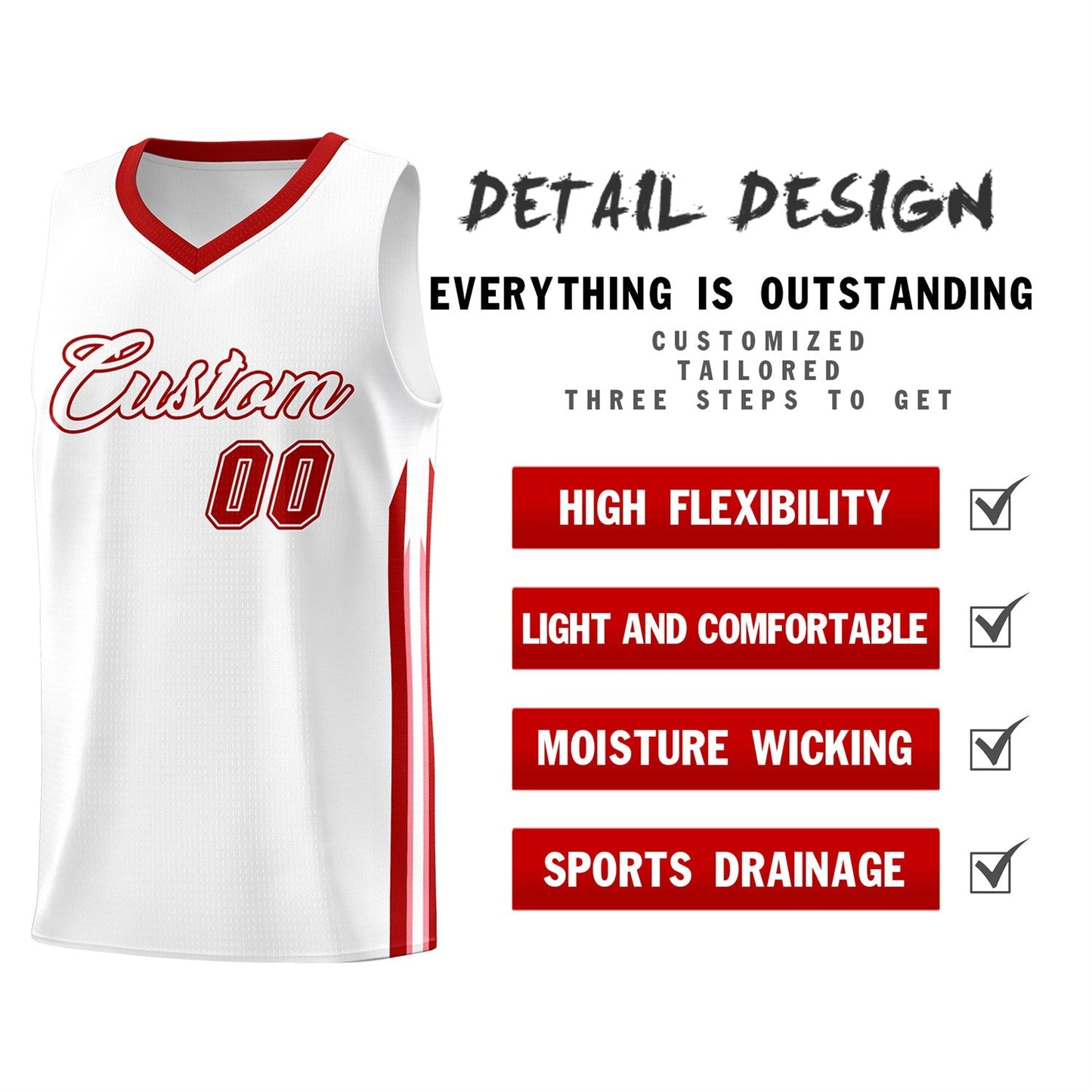 Custom White Red Classic Tops Athletic Casual Basketball Jersey Limited