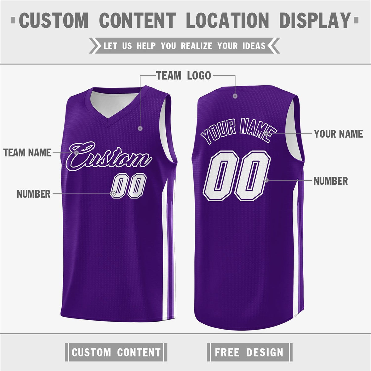 Custom Purple White Classic Tops Fashion Sportwear Basketball Jersey Limited