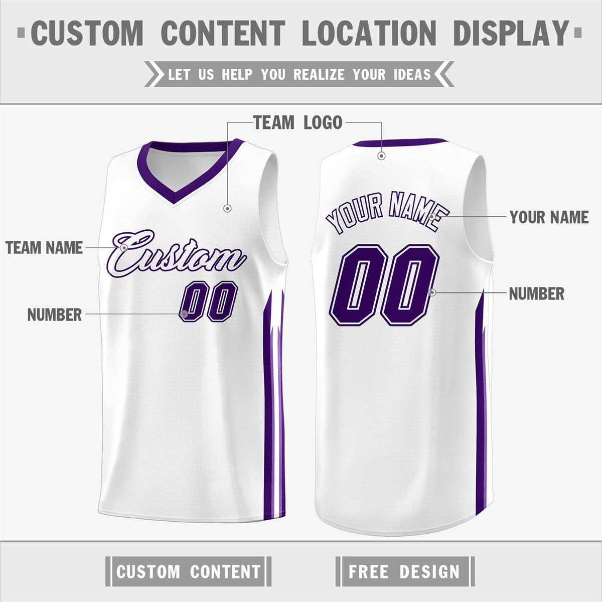 Custom White Purple Classic Tops Athletic Casual Basketball Jersey Limited