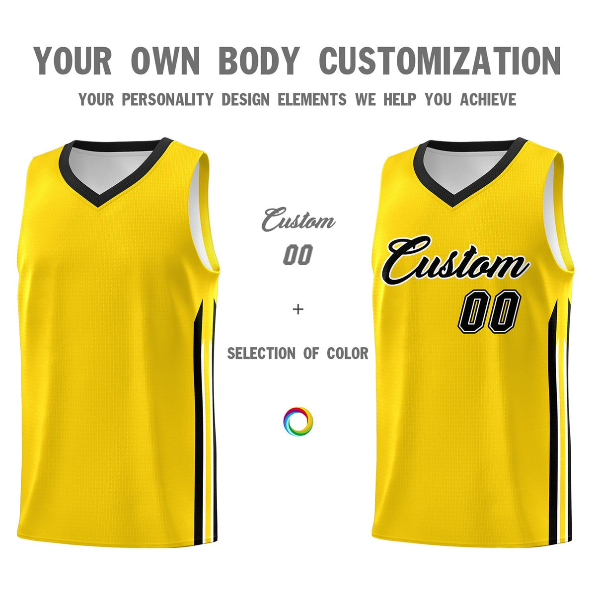 Custom Yellow Black Classic Tops Athletic Casual Basketball Jersey Limited