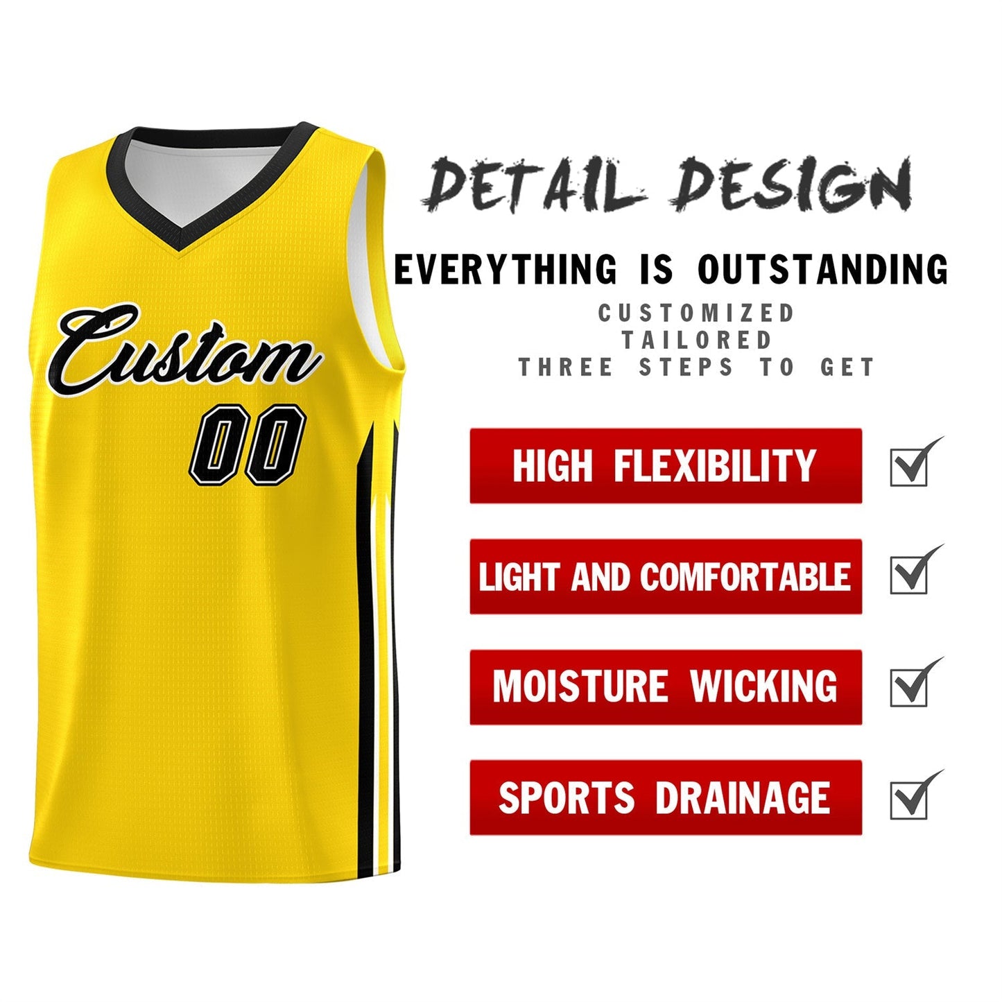 Custom Yellow Black Classic Tops Athletic Casual Basketball Jersey Limited