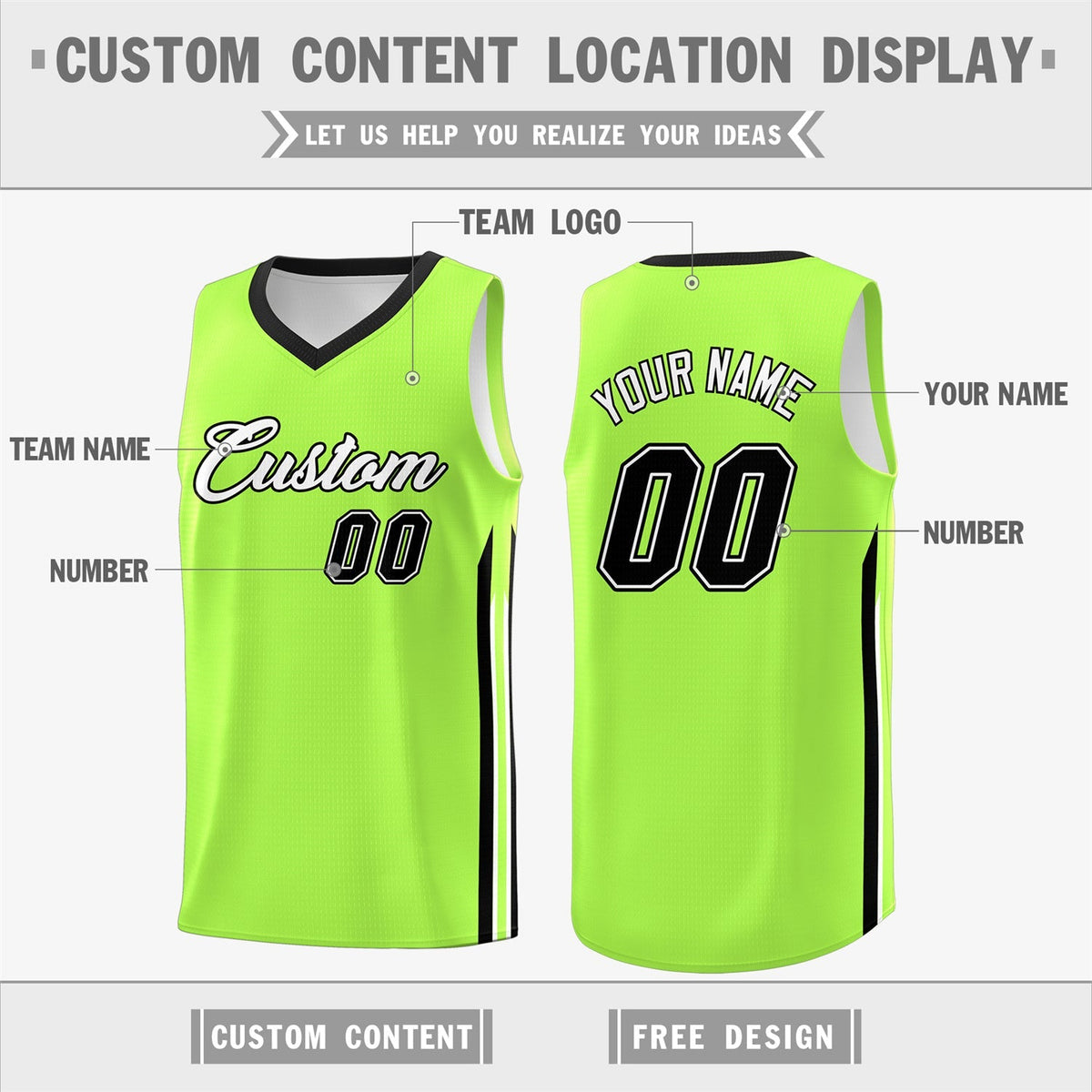 Custom Neon Green Black Classic Tops Sport Game Basketball Jersey Limited