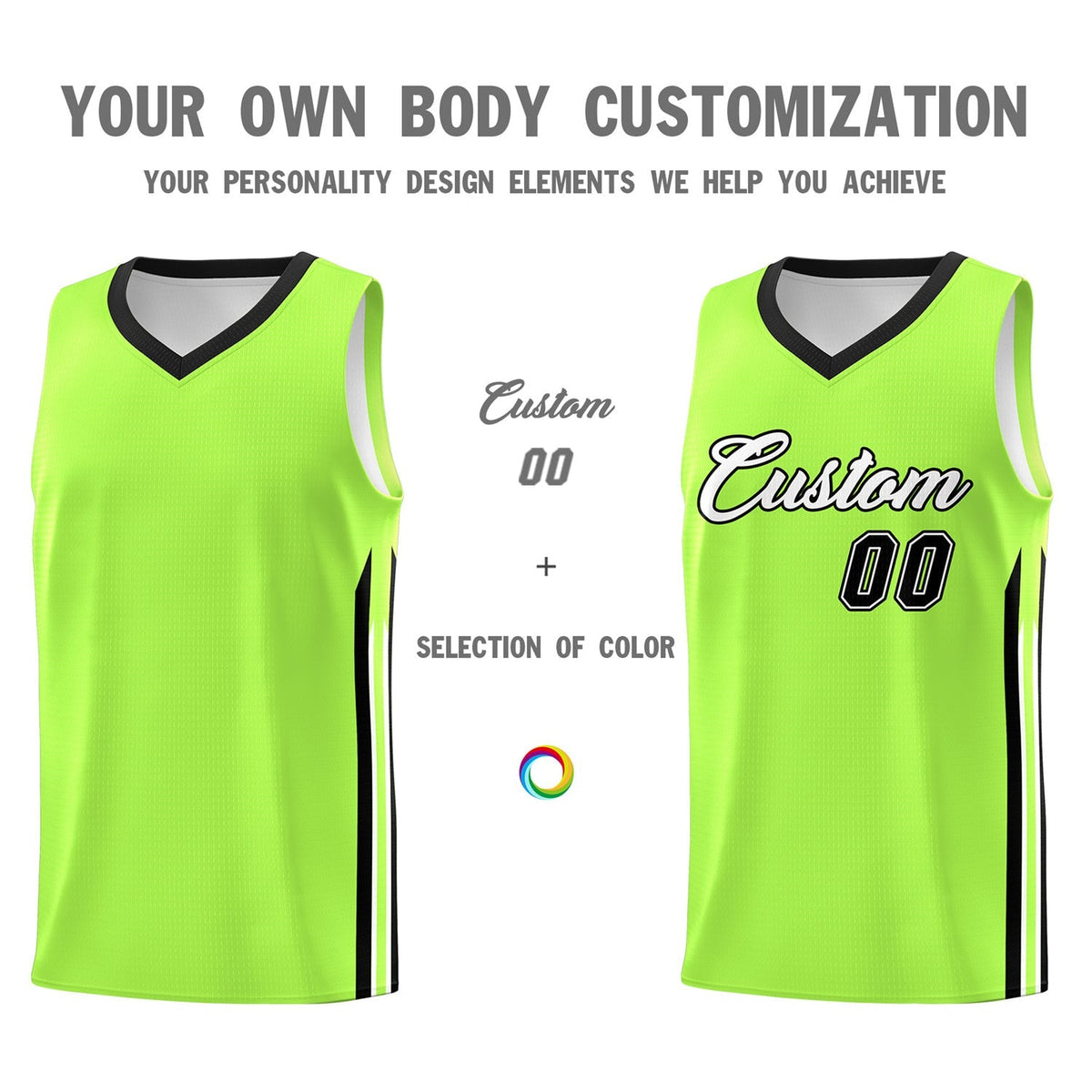 Custom Neon Green Black Classic Tops Sport Game Basketball Jersey Limited