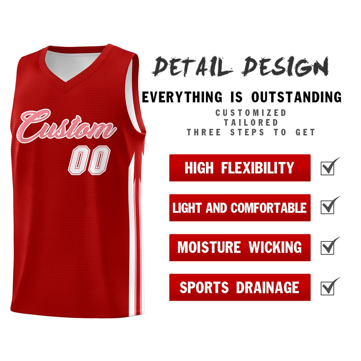 Custom Red White Classic Tops Fashion Sportwear Basketball Jersey Limited