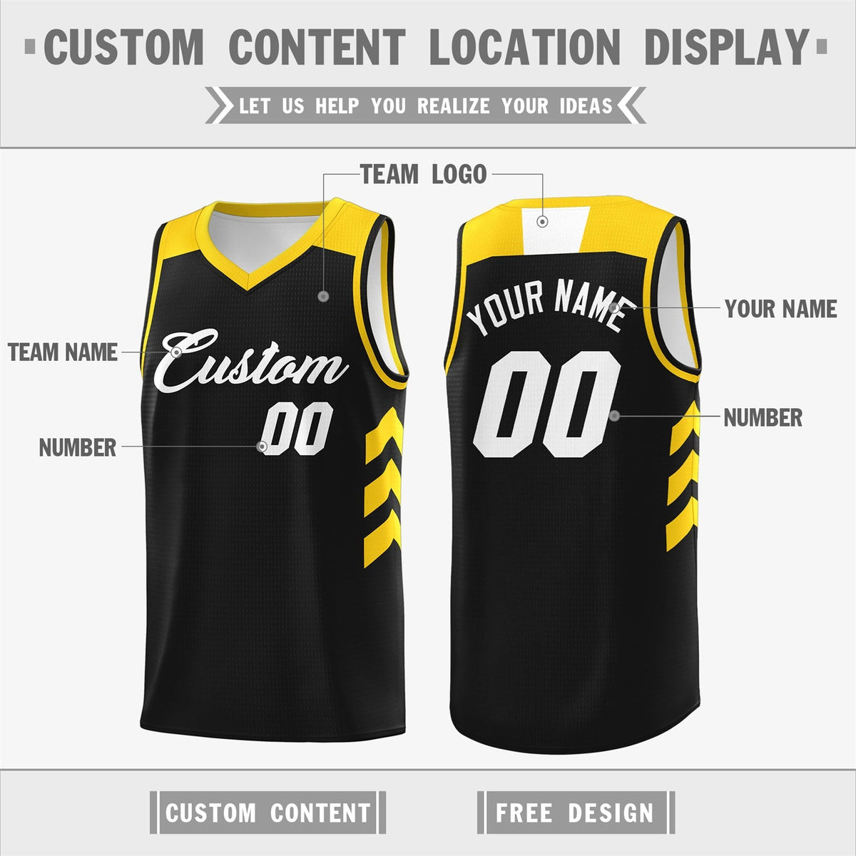 Custom Black White-Yellow Classic Tops Athletic Basketball Jersey Limited