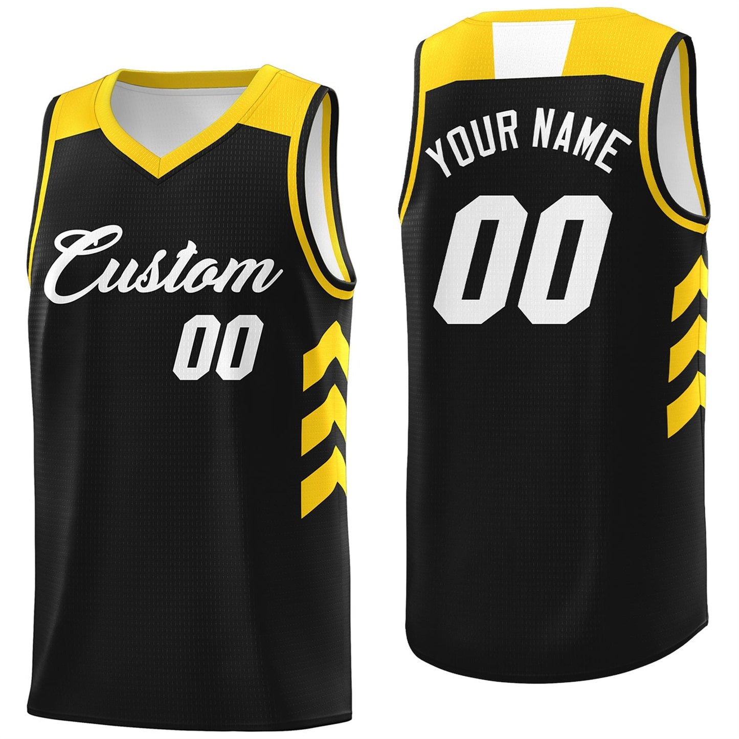 Custom Black White-Yellow Classic Tops Athletic Basketball Jersey