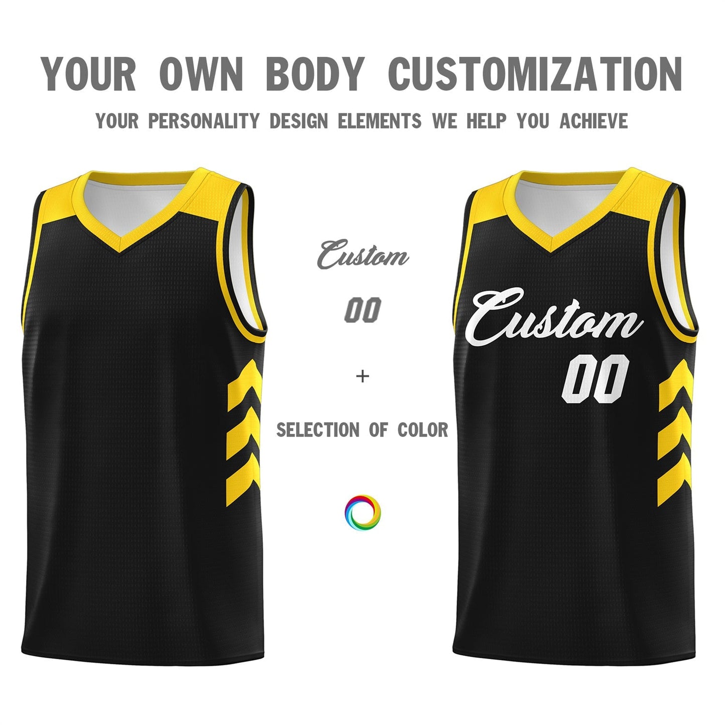 Custom Black White-Yellow Classic Tops Athletic Basketball Jersey Limited