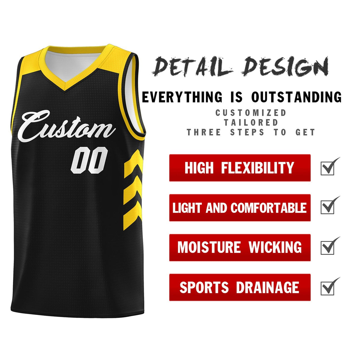 Custom Black White-Yellow Classic Tops Athletic Basketball Jersey Limited