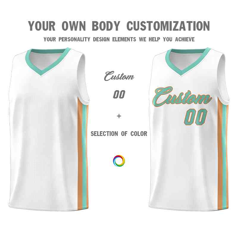 Custom White Aqua-Old Gold Classic Tops Mesh Sport Basketball Jersey Limited