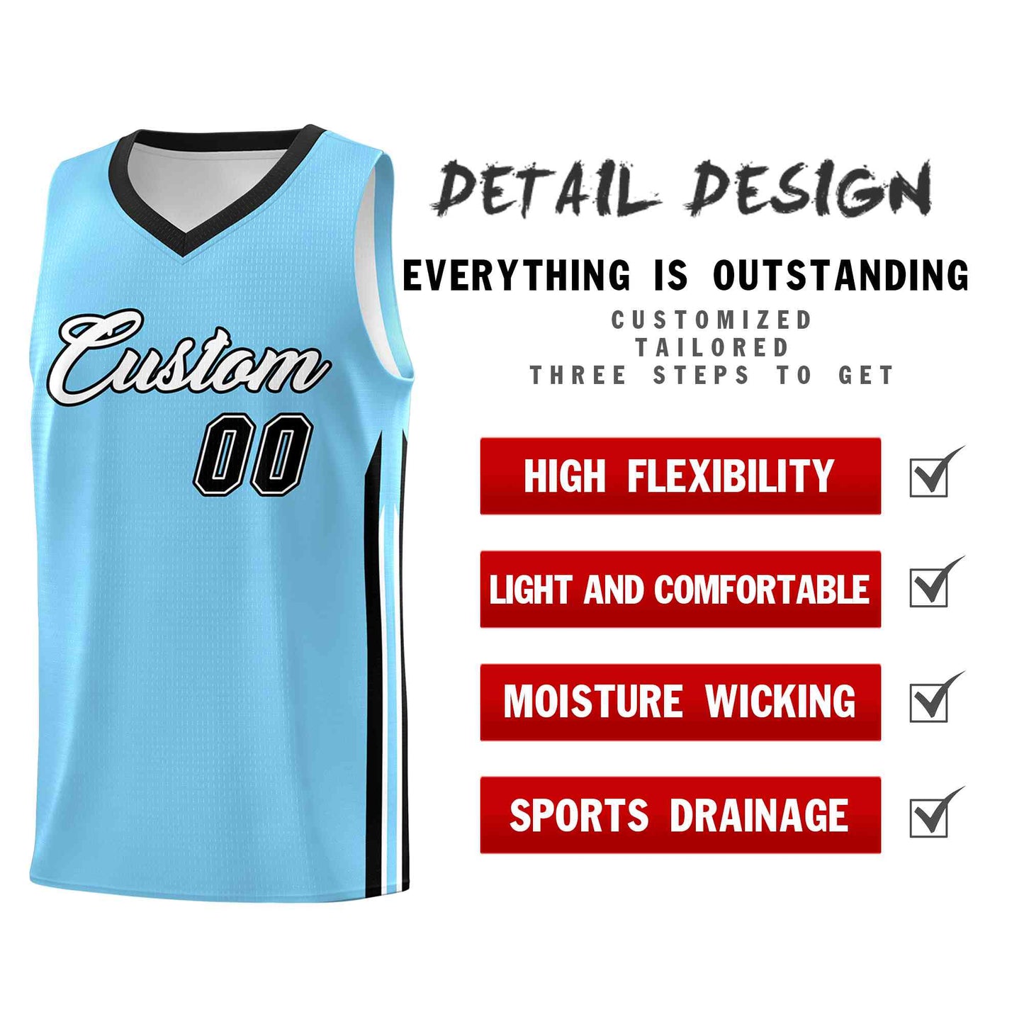 Custom Light Blue White-Classic Tops Mesh Sport Basketball Jersey Limited
