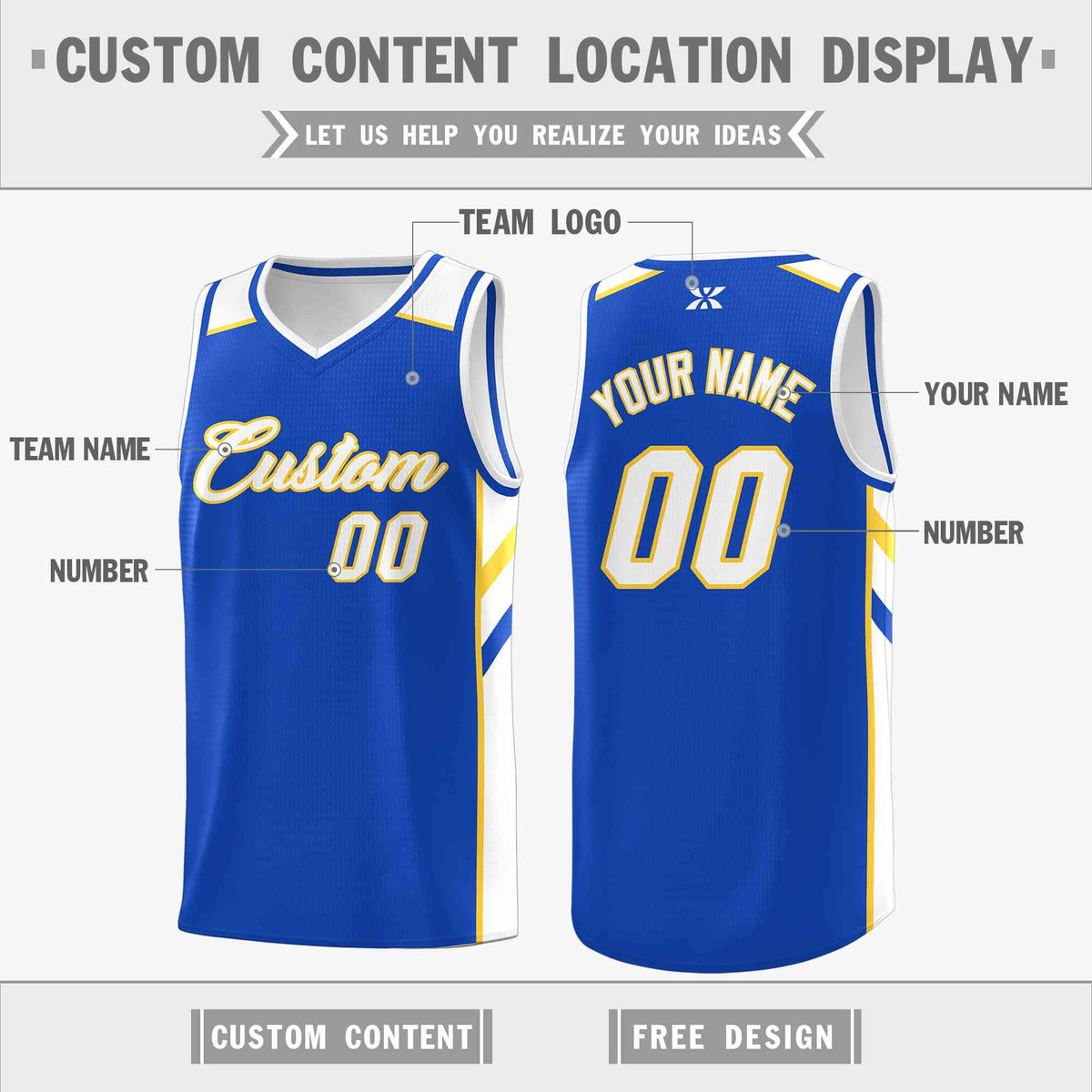 Custom Blue White-Yellow Classic Tops Style Mesh Sport Basketball Jersey Limited
