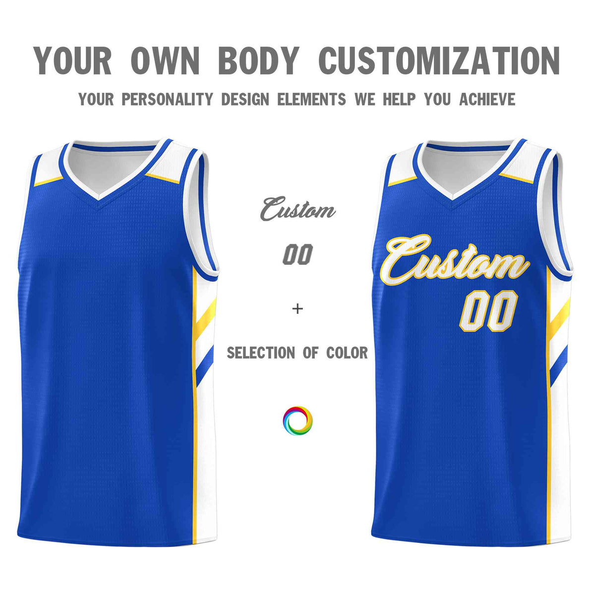 Custom Blue White-Yellow Classic Tops Style Mesh Sport Basketball Jersey Limited