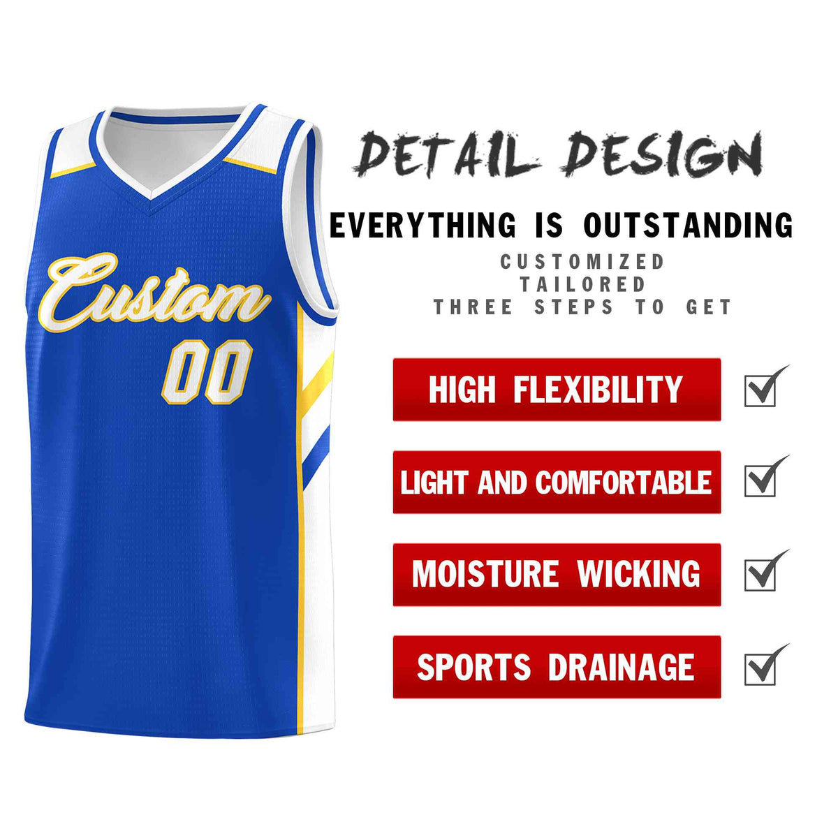 Custom Blue White-Yellow Classic Tops Style Mesh Sport Basketball Jersey Limited
