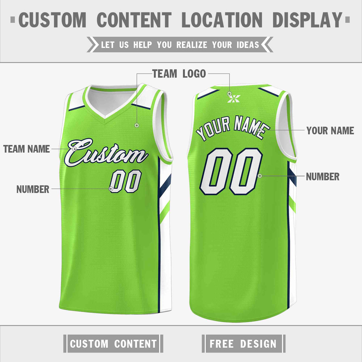 Custom Neon Green White-Navy Classic Tops Style Mesh Sport Basketball Jersey Limited