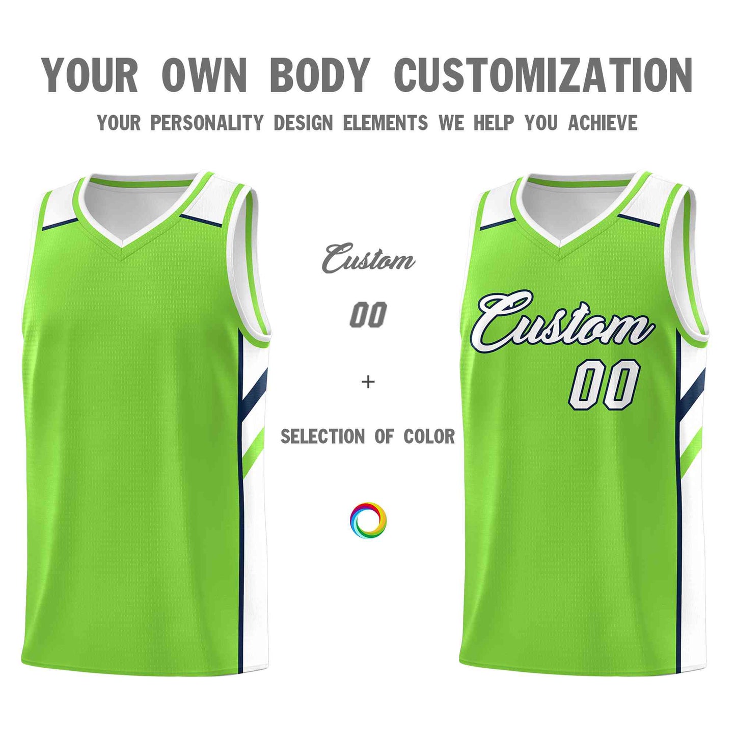 Custom Neon Green White-Navy Classic Tops Style Mesh Sport Basketball Jersey Limited