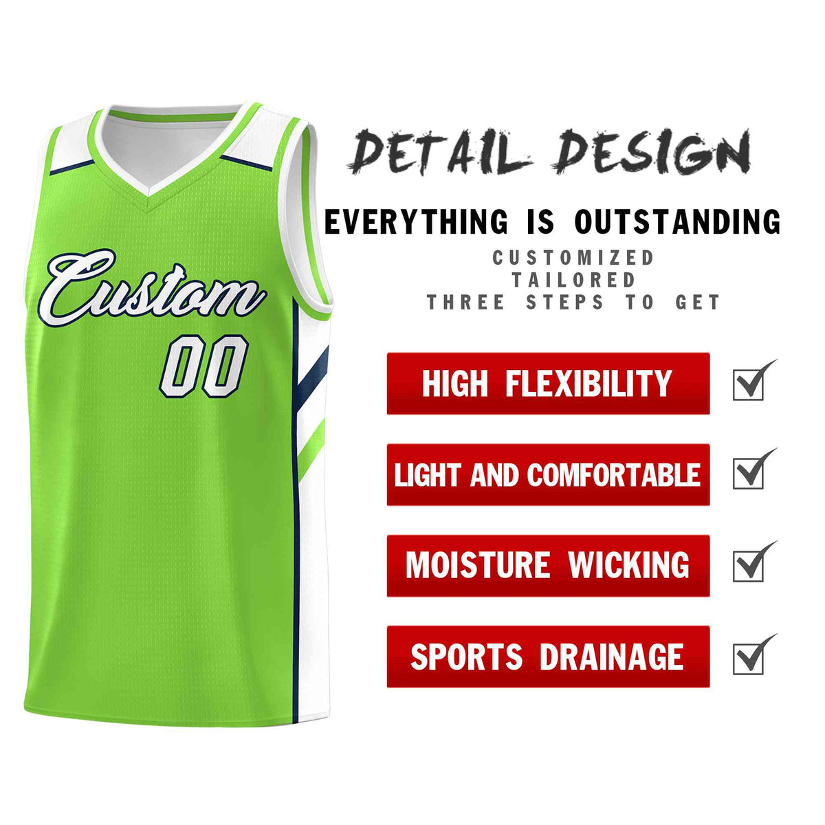 Custom Neon Green White-Navy Classic Tops Style Mesh Sport Basketball Jersey Limited