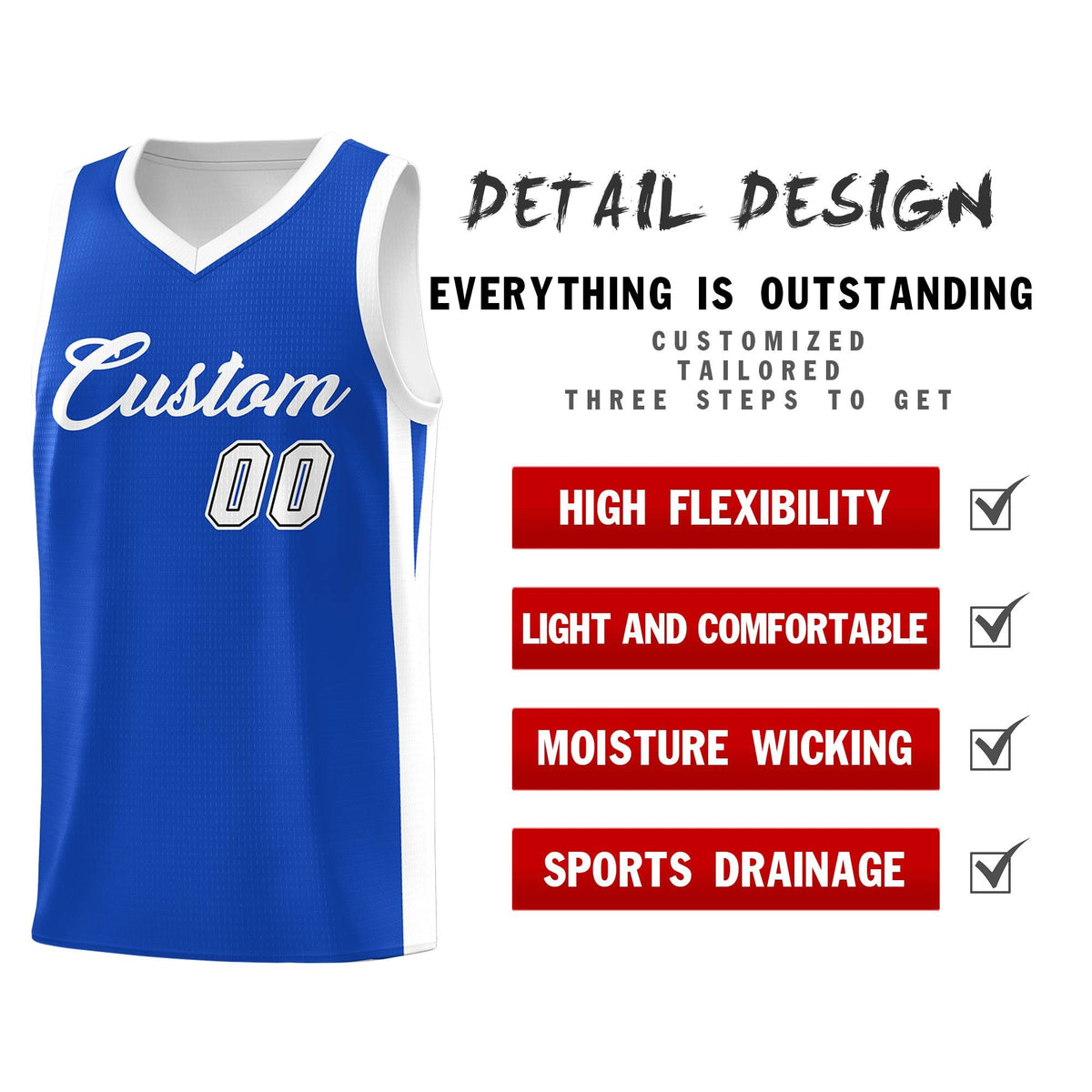 Custom Blue White Classic Tops Outdoor Sports Basketball Jersey Limited