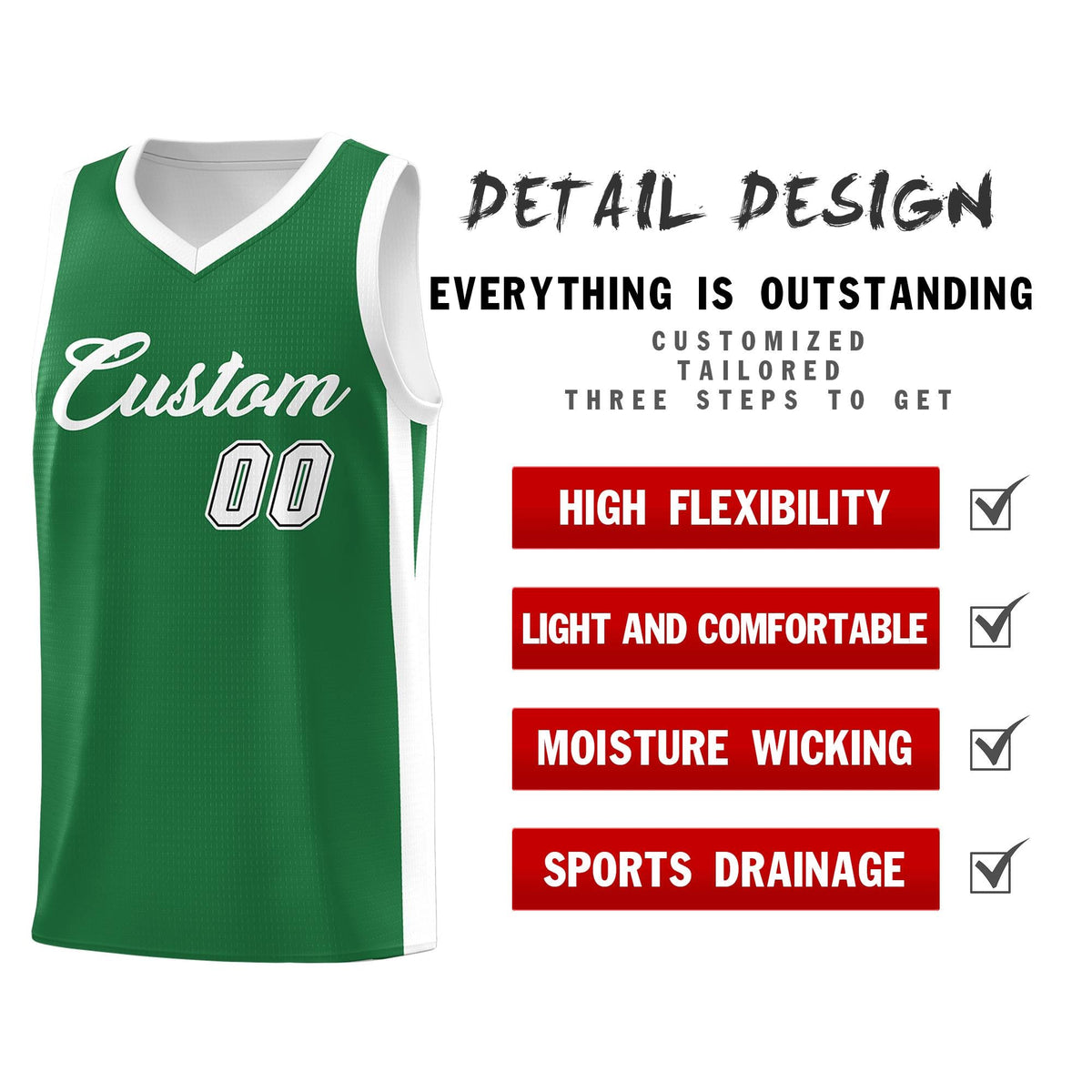 Custom Green White Classic Tops Outdoor Basketball Jersey Limited