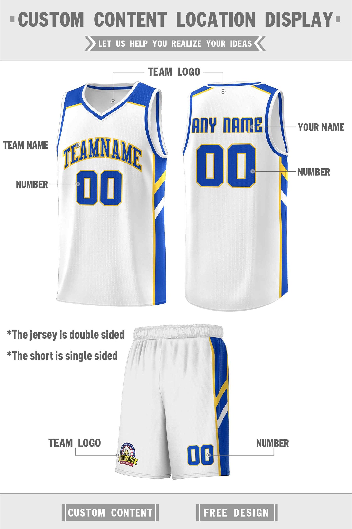 Custom White Royal-Yellow Classic Sets Sports Uniform Basketball Jersey Limited
