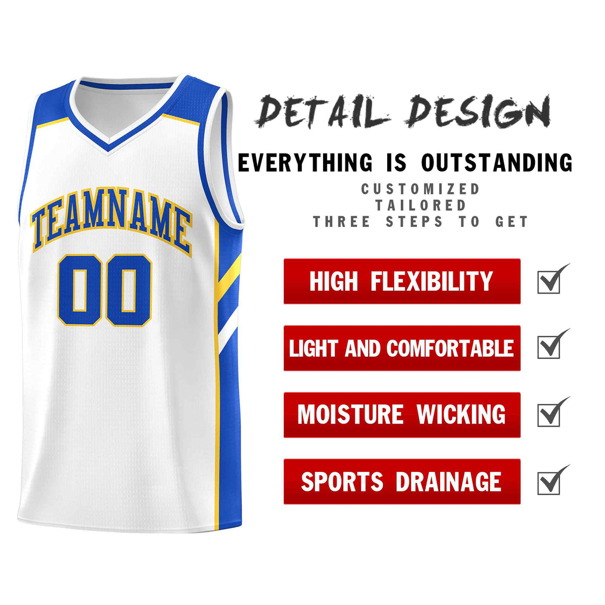 Custom White Royal-Yellow Classic Sets Sports Uniform Basketball Jersey Limited