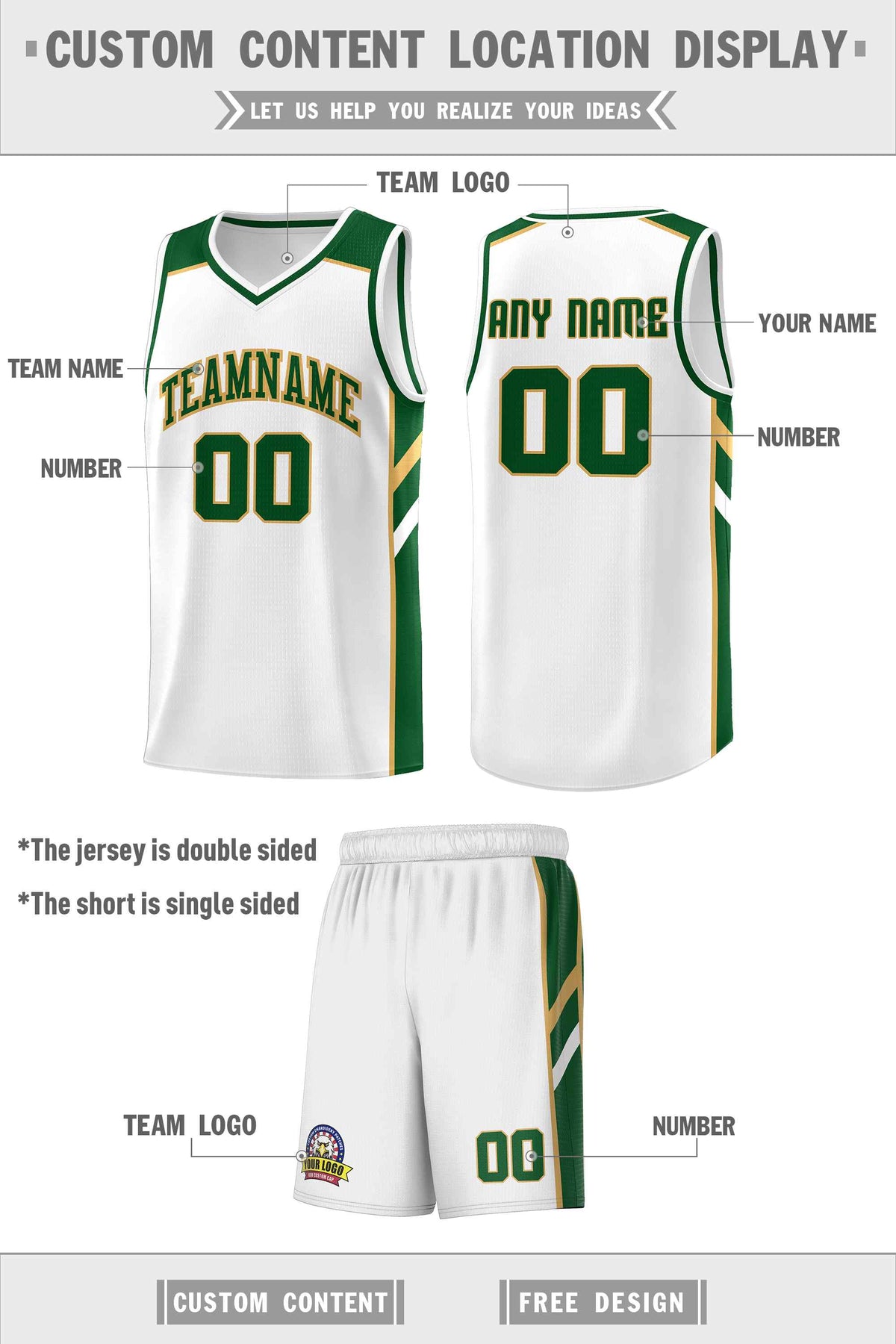 Custom White Green-Old Gold Classic Sets Sports Uniform Basketball Jersey Limited