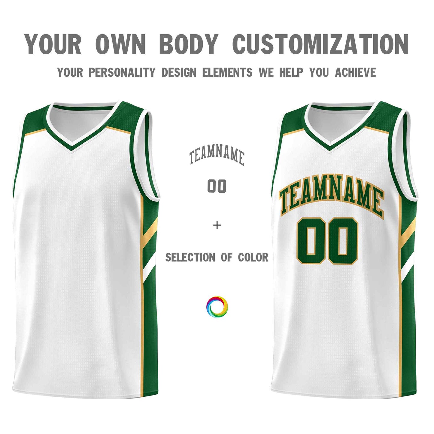 Custom White Green-Old Gold Classic Sets Sports Uniform Basketball Jersey Limited