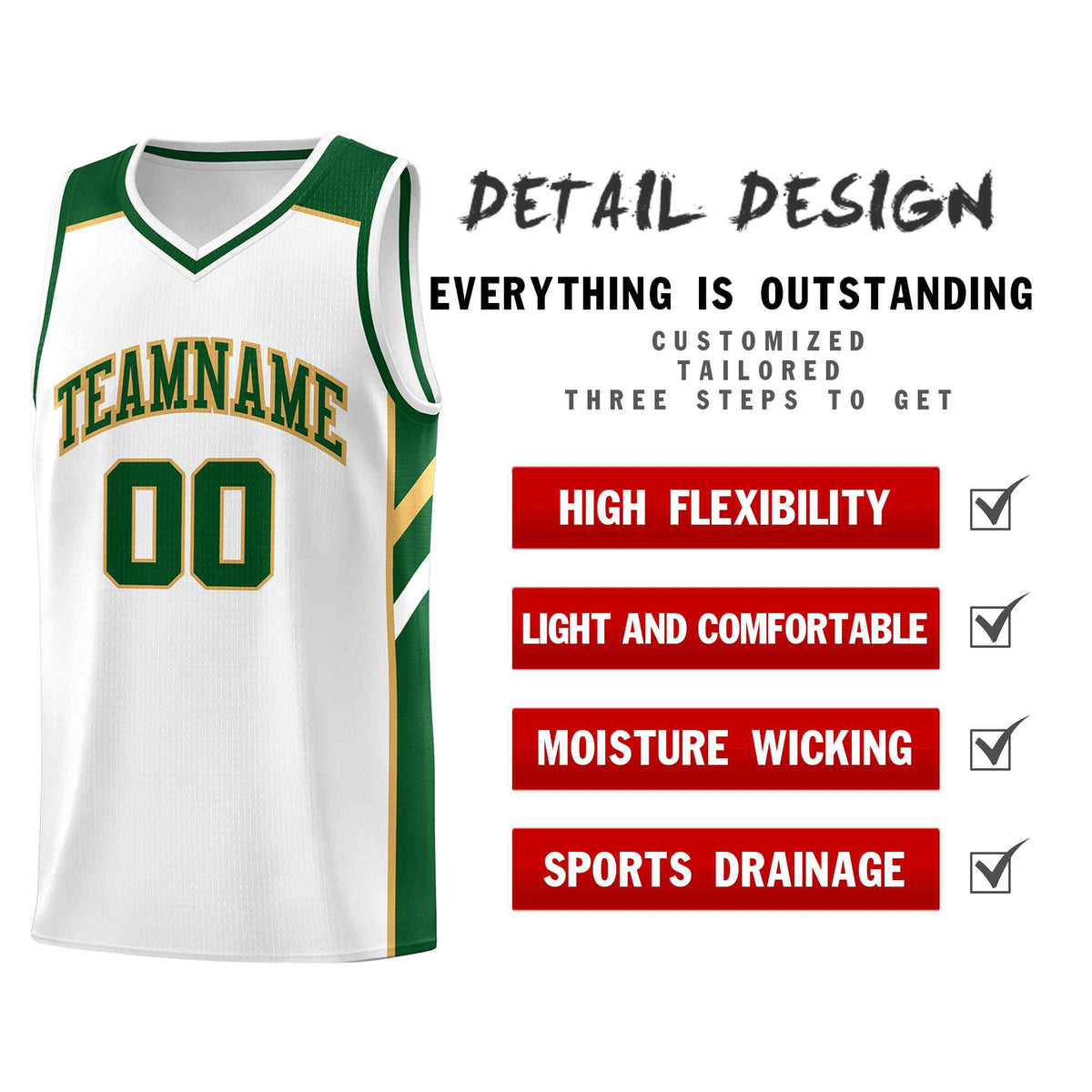 Custom White Green-Old Gold Classic Sets Sports Uniform Basketball Jersey Limited
