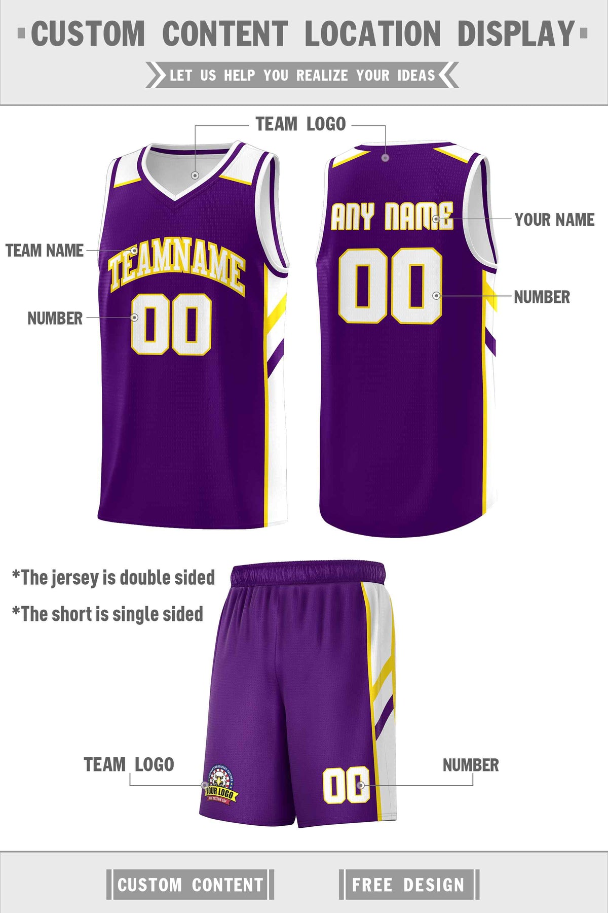 Custom Purple White-Yellow Classic Sets Sports Uniform Basketball Jersey Limited