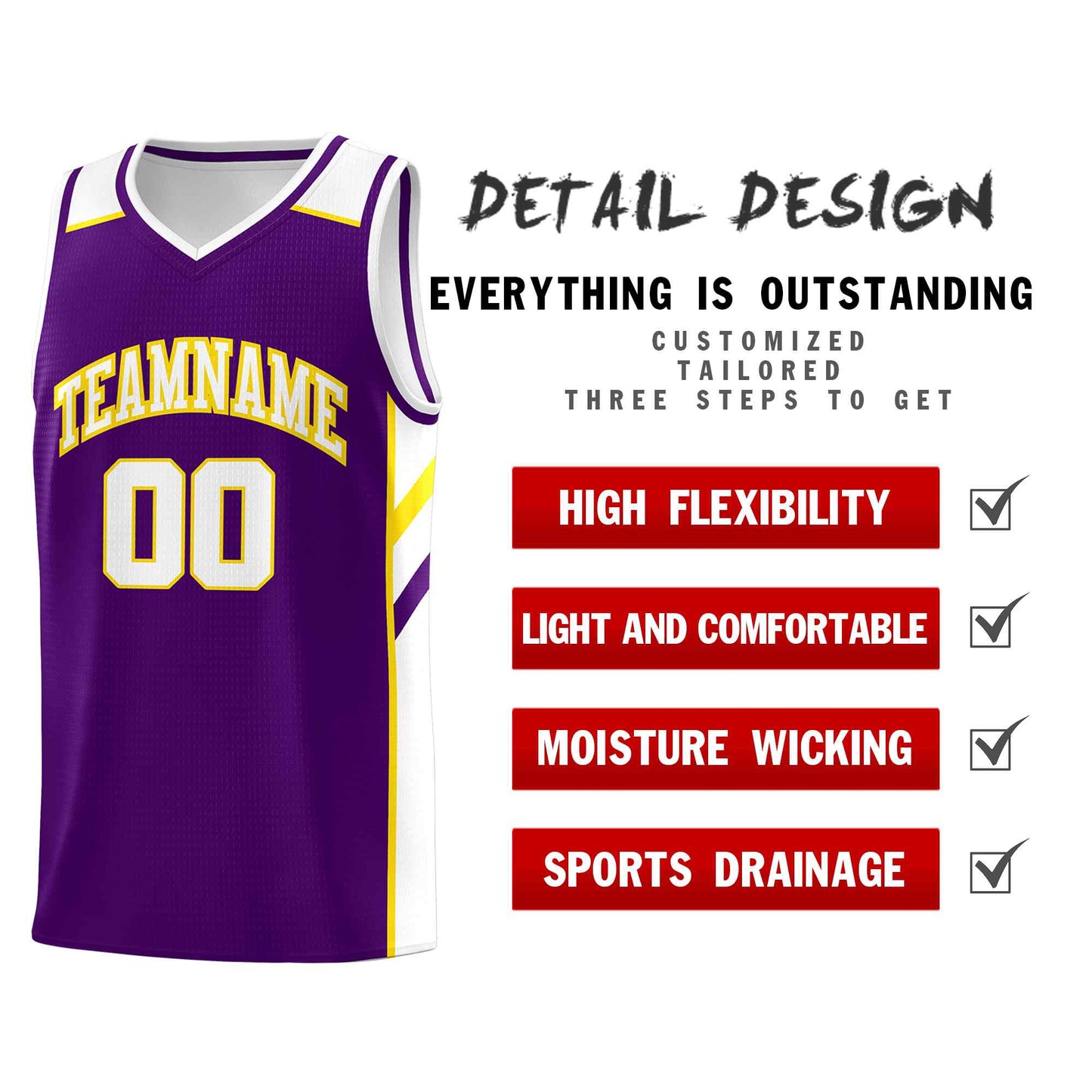 Custom Purple White-Yellow Classic Sets Sports Uniform Basketball Jersey Limited