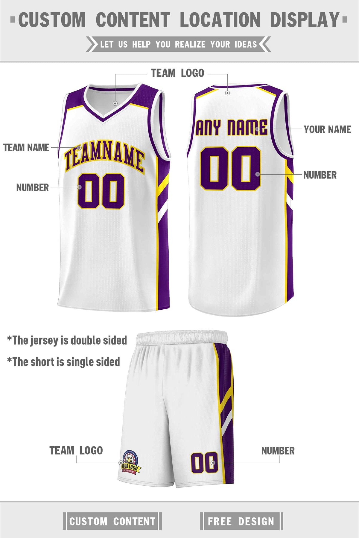 Custom White Purple-Yellow Classic Sets Sports Uniform Basketball Jersey Limited
