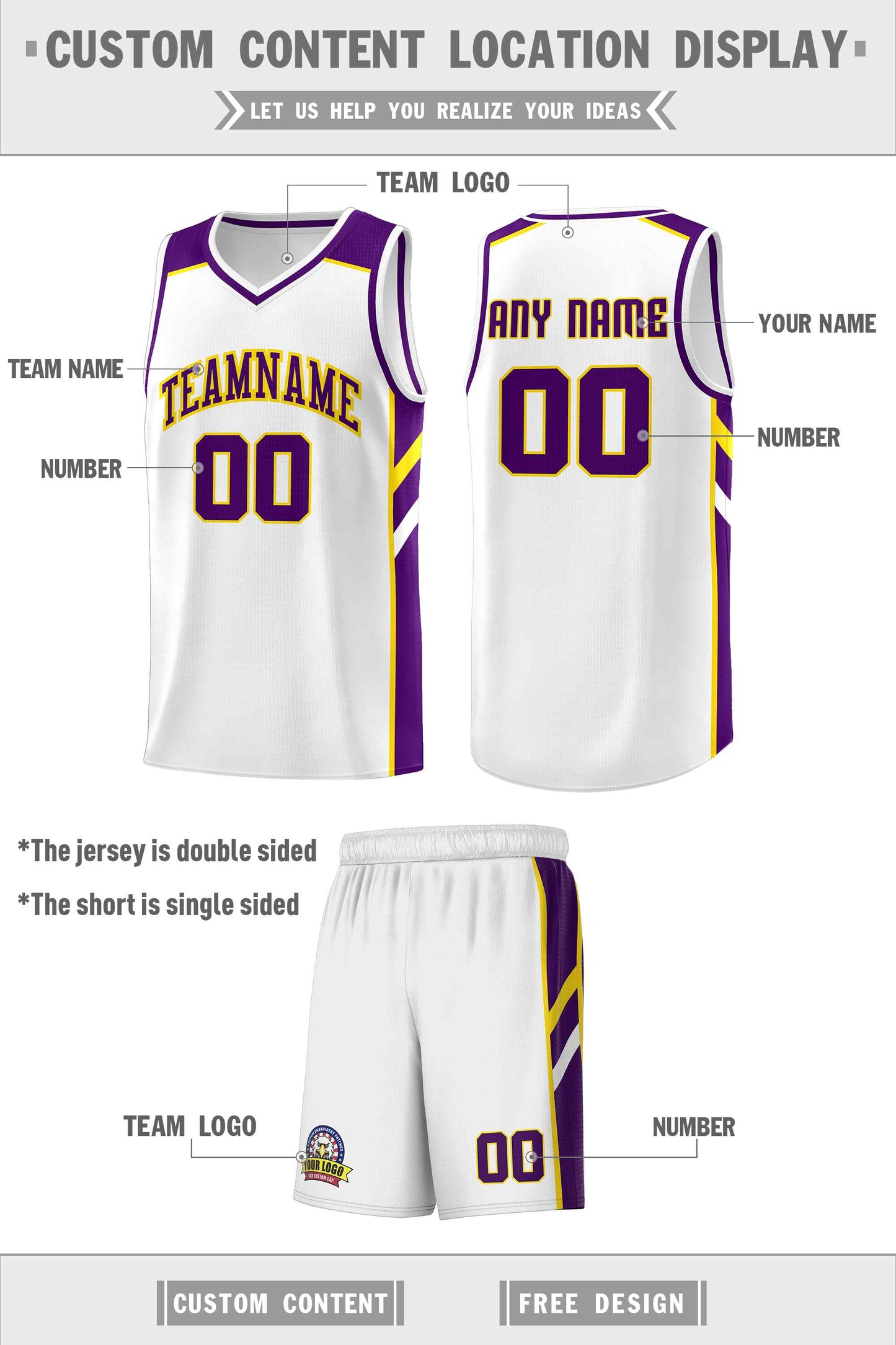 Custom White Purple-Yellow Classic Sets Sports Uniform Basketball Jersey Limited