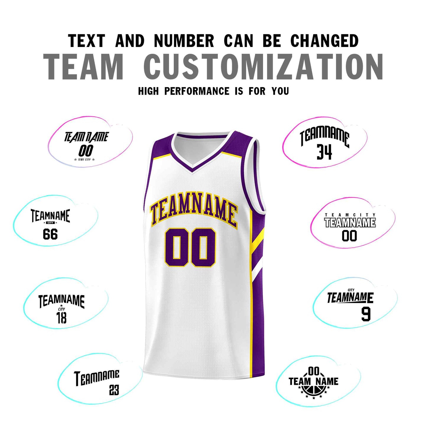 Custom White Purple-Yellow Classic Sets Sports Uniform Basketball Jersey Limited