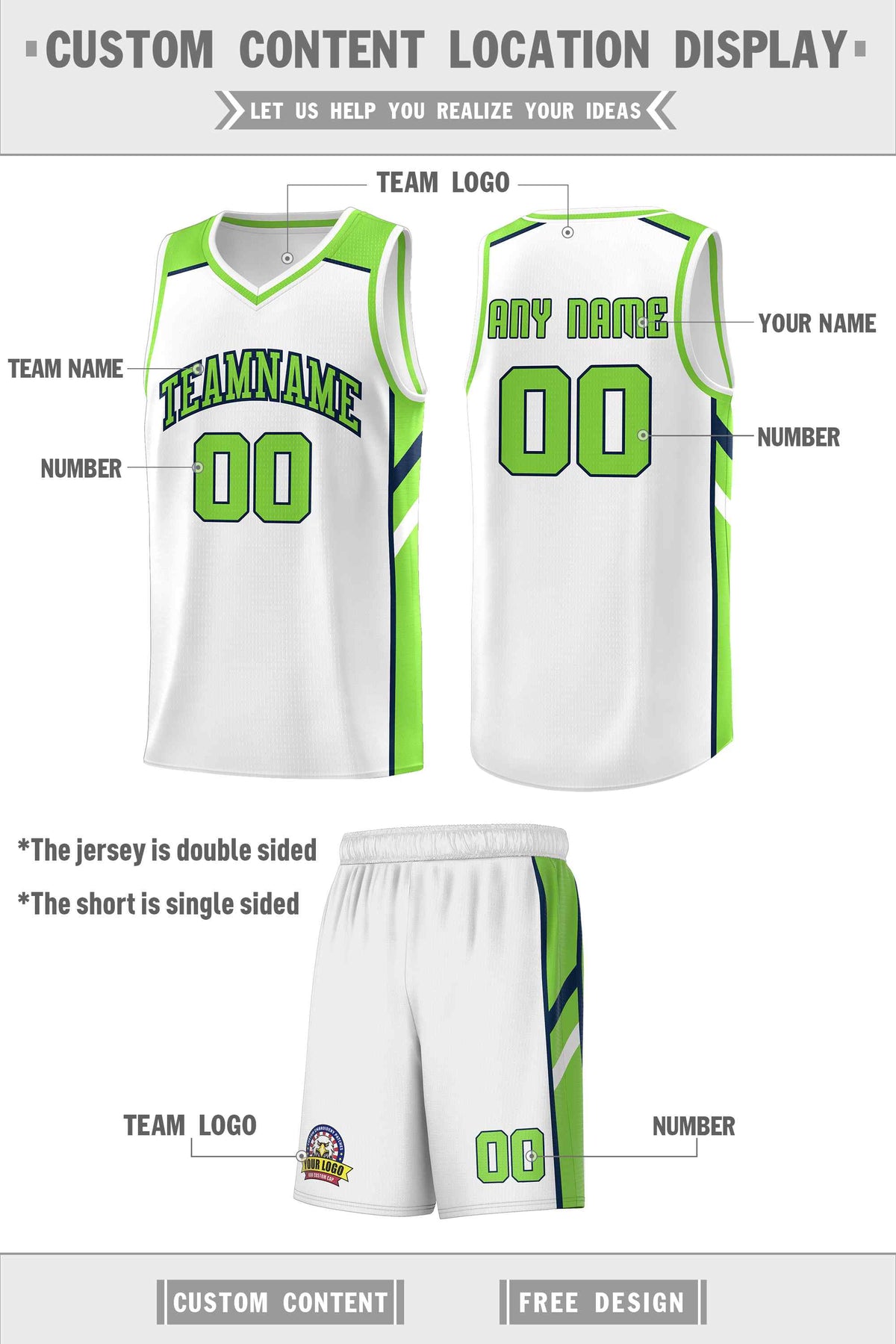 Custom White Neon Green-Navy Classic Sets Sports Uniform Basketball Jersey Limited