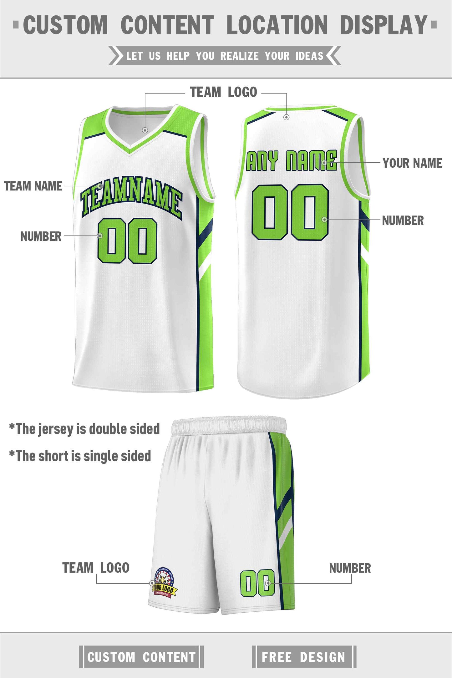 Custom White Neon Green-Navy Classic Sets Sports Uniform Basketball Jersey Limited