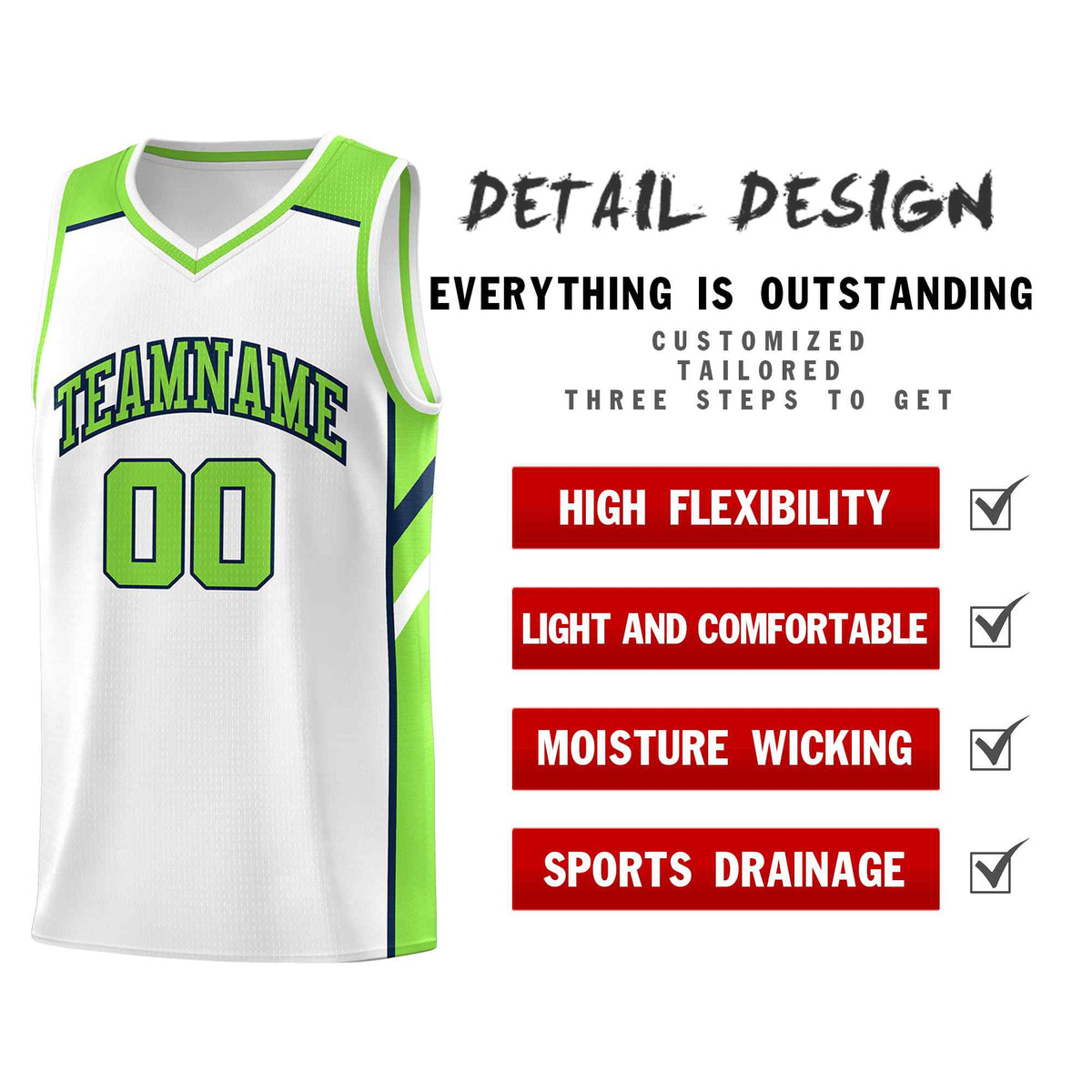 Custom White Neon Green-Navy Classic Sets Sports Uniform Basketball Jersey Limited