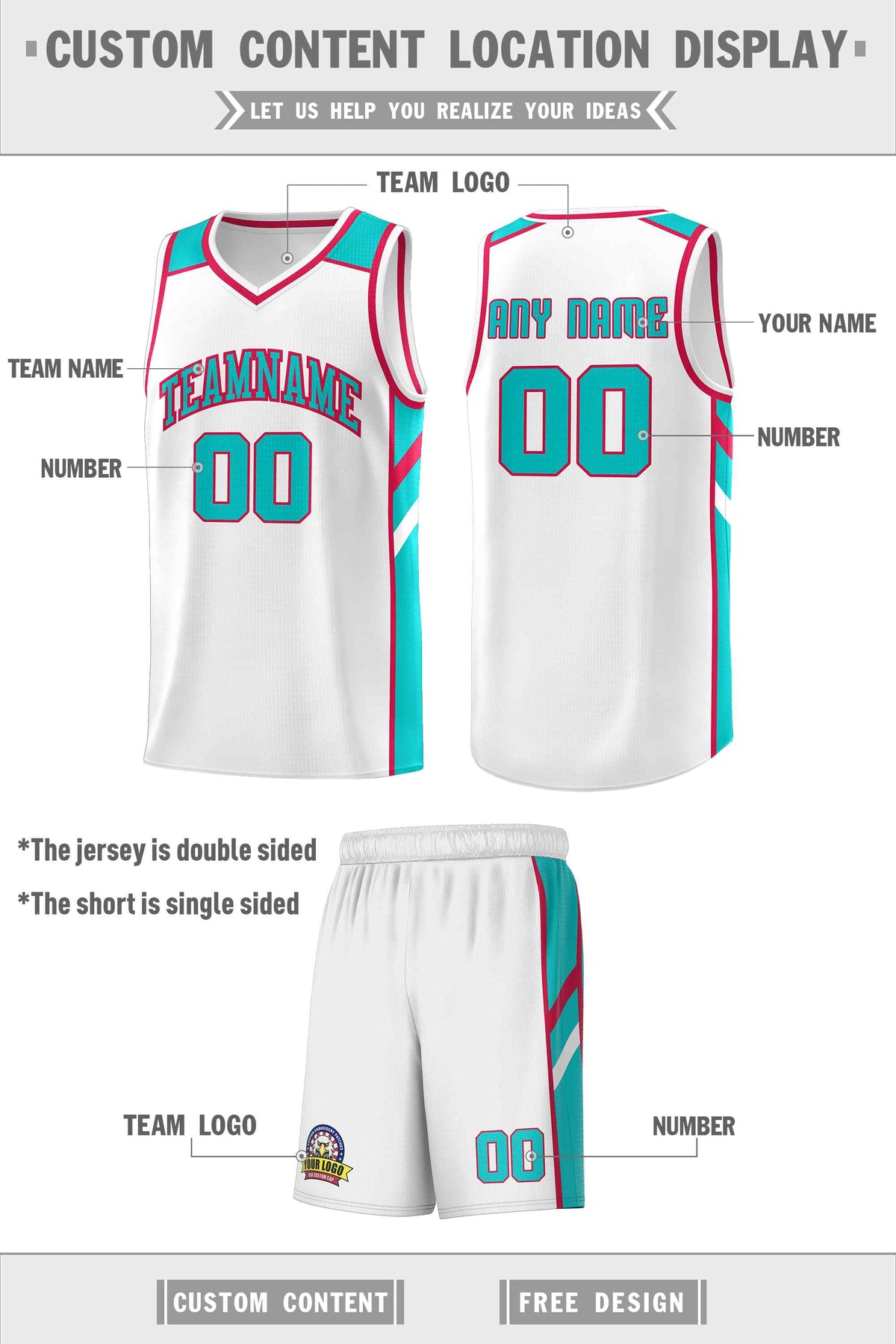 Custom White Aqua-Red Classic Sets Sports Uniform Basketball Jersey Limited