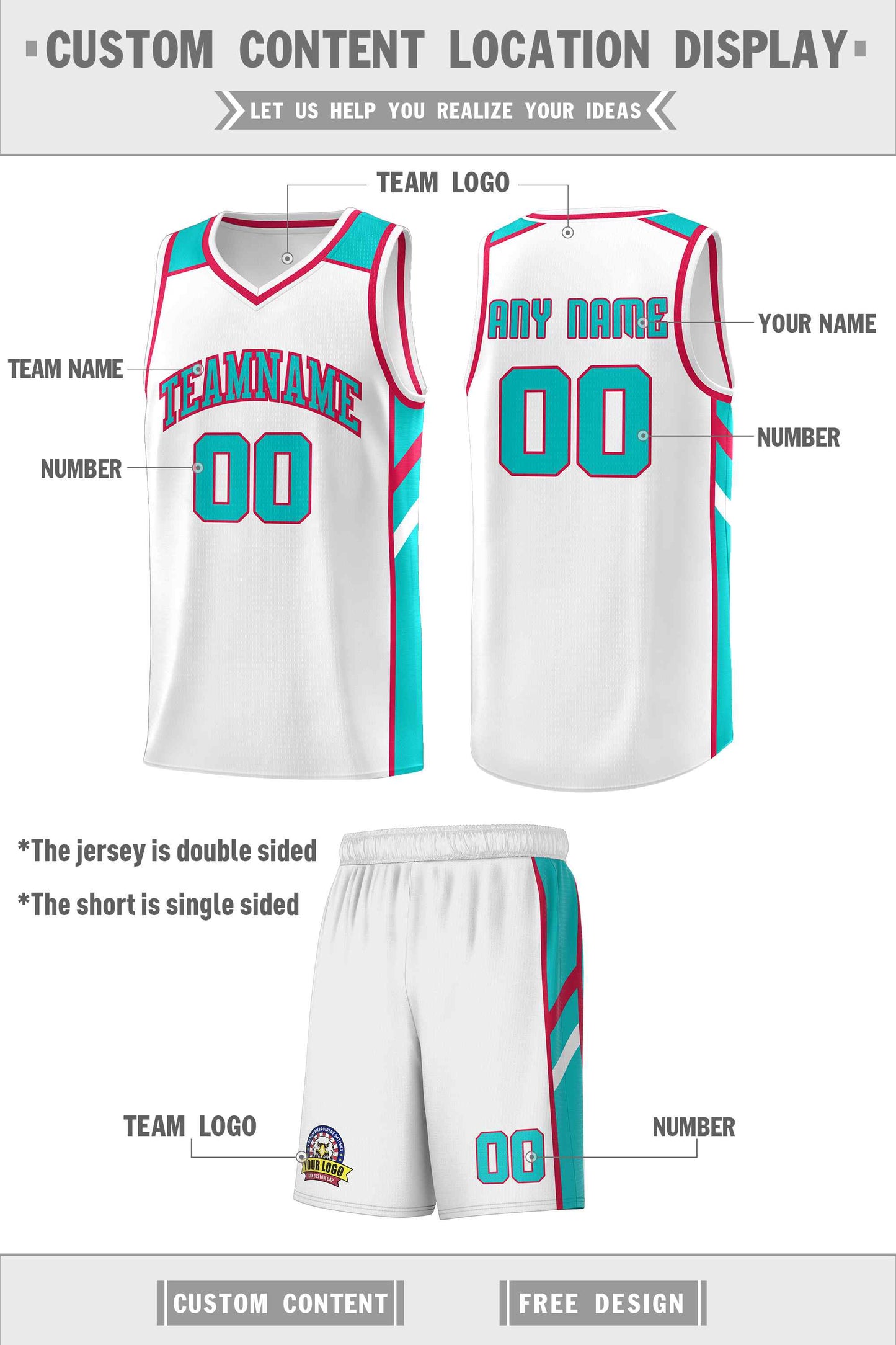 Custom White Aqua-Red Classic Sets Sports Uniform Basketball Jersey Limited
