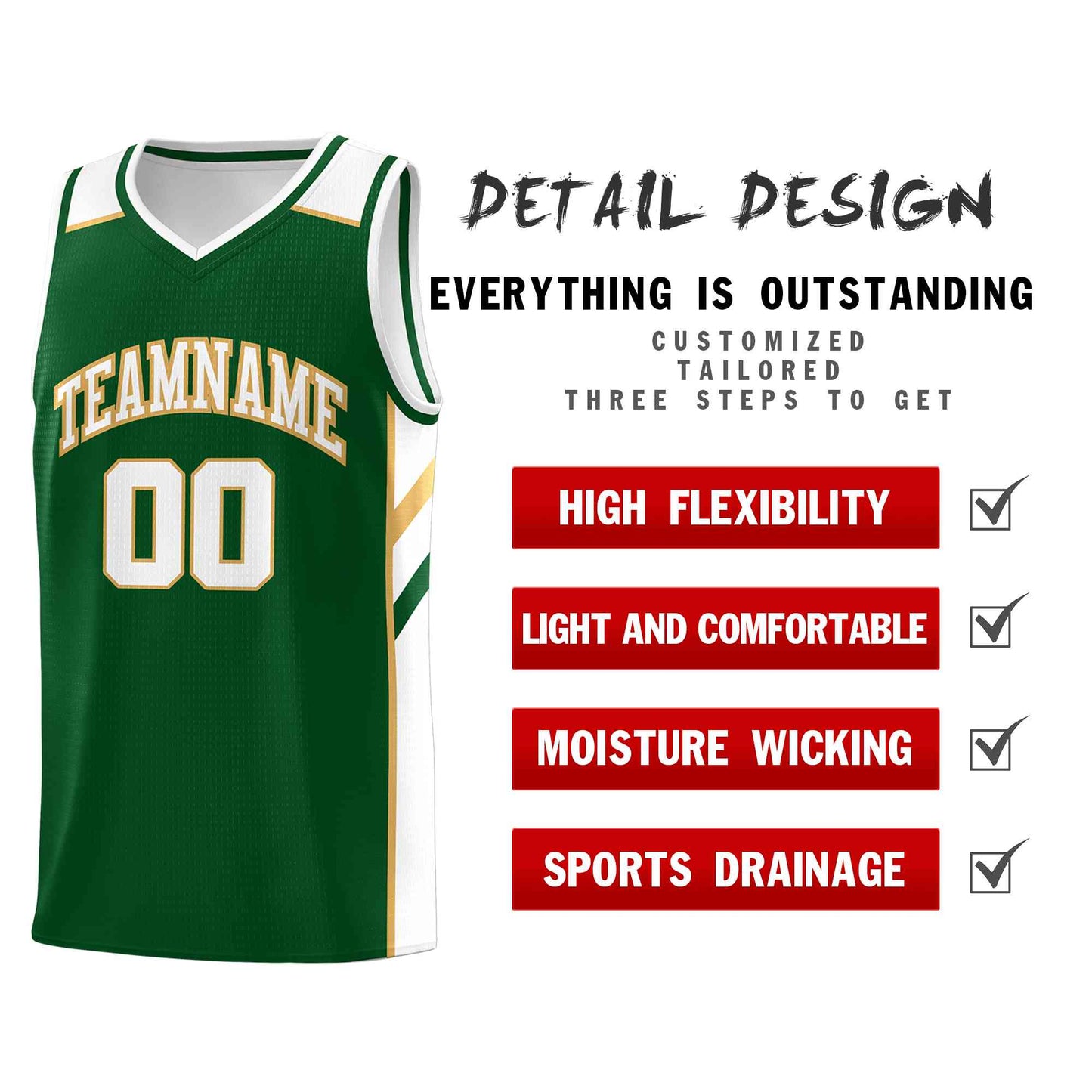 Custom Green White-Old Gold Classic Tops Style Mesh Sport Basketball Jersey Limited