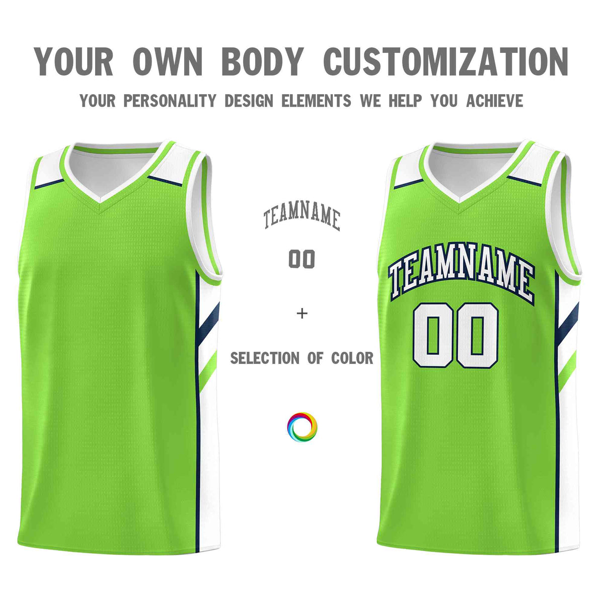 Custom Neon Green White-Navy Classic Tops Style Mesh Sport Basketball Jersey Limited