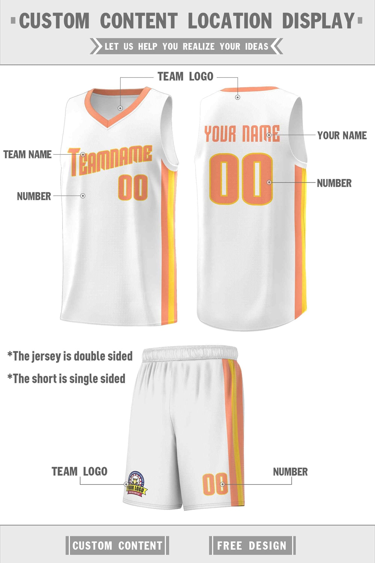 Custom White Orange-Yellow Classic Sets Sports Uniform Basketball Jersey Limited