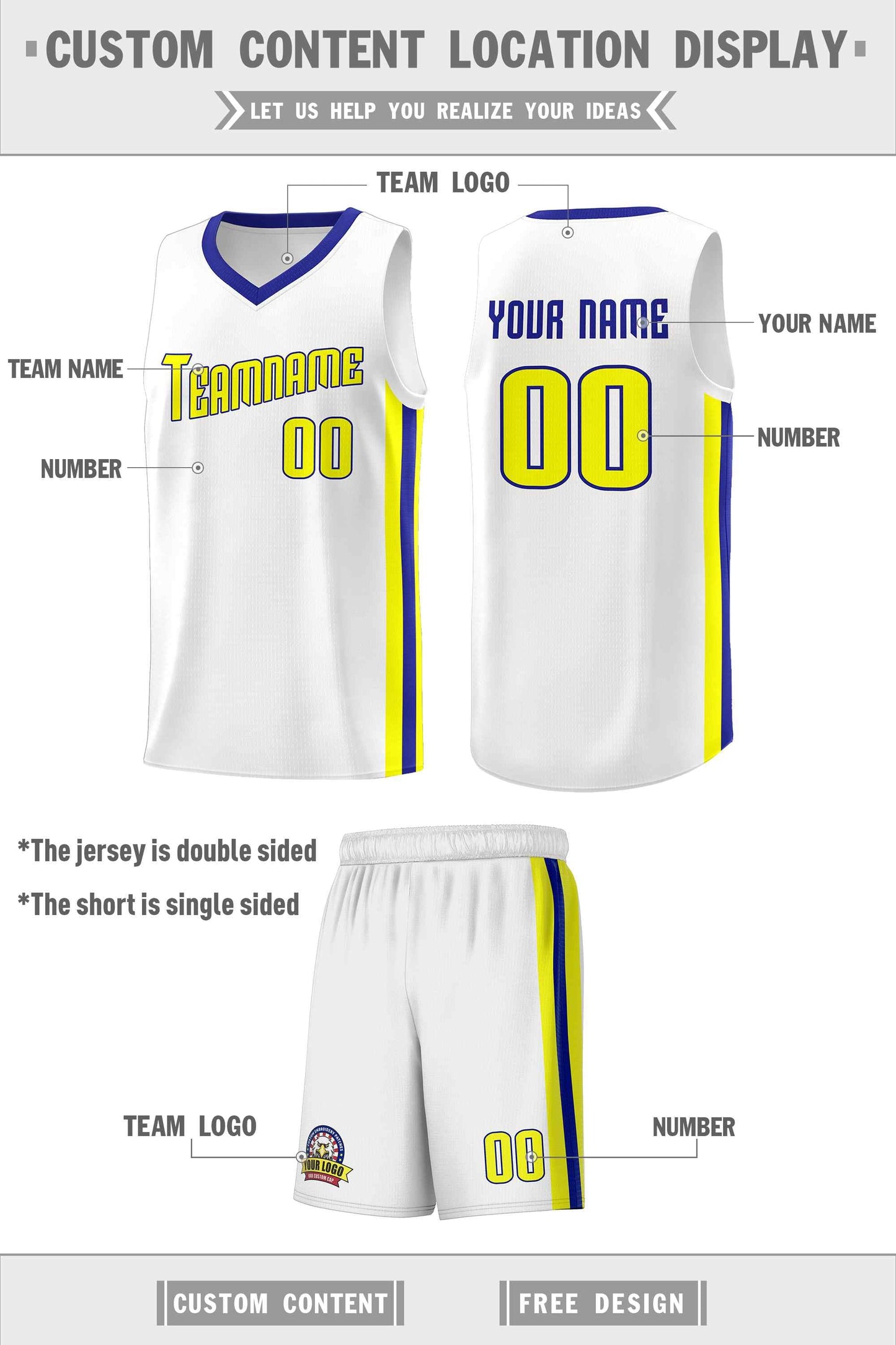 Custom White Yellow-Royal Classic Sets Sports Uniform Basketball Jersey Limited