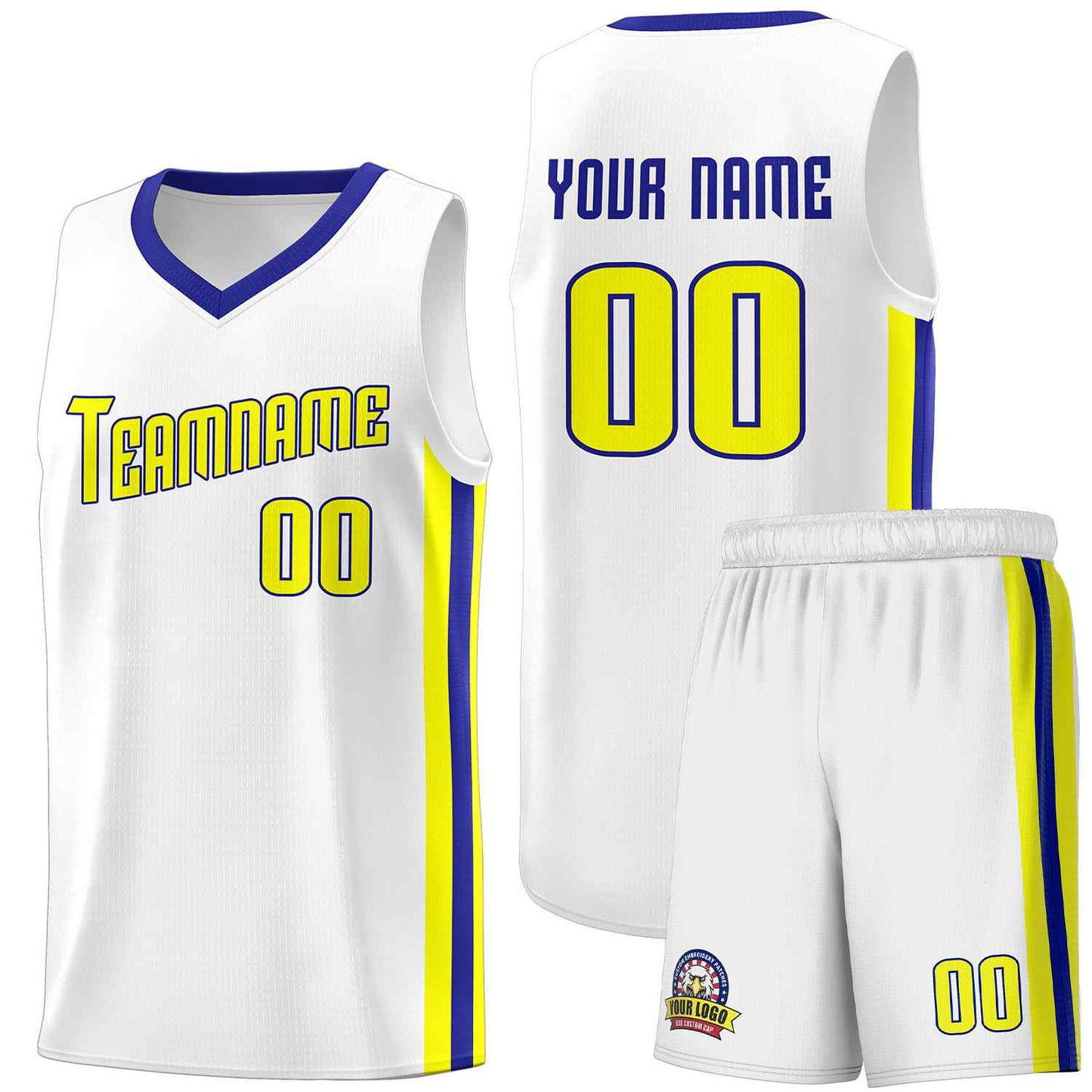 Custom White Yellow-Royal Classic Sets Sports Uniform Basketball Jersey