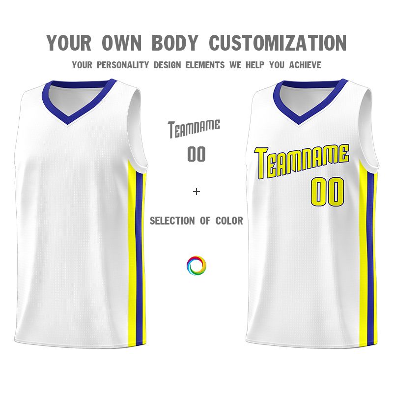 Custom White Yellow-Royal Classic Sets Sports Uniform Basketball Jersey Limited