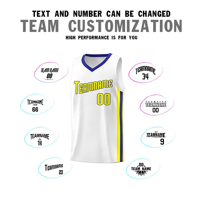 Custom White Yellow-Royal Classic Sets Sports Uniform Basketball Jersey Limited