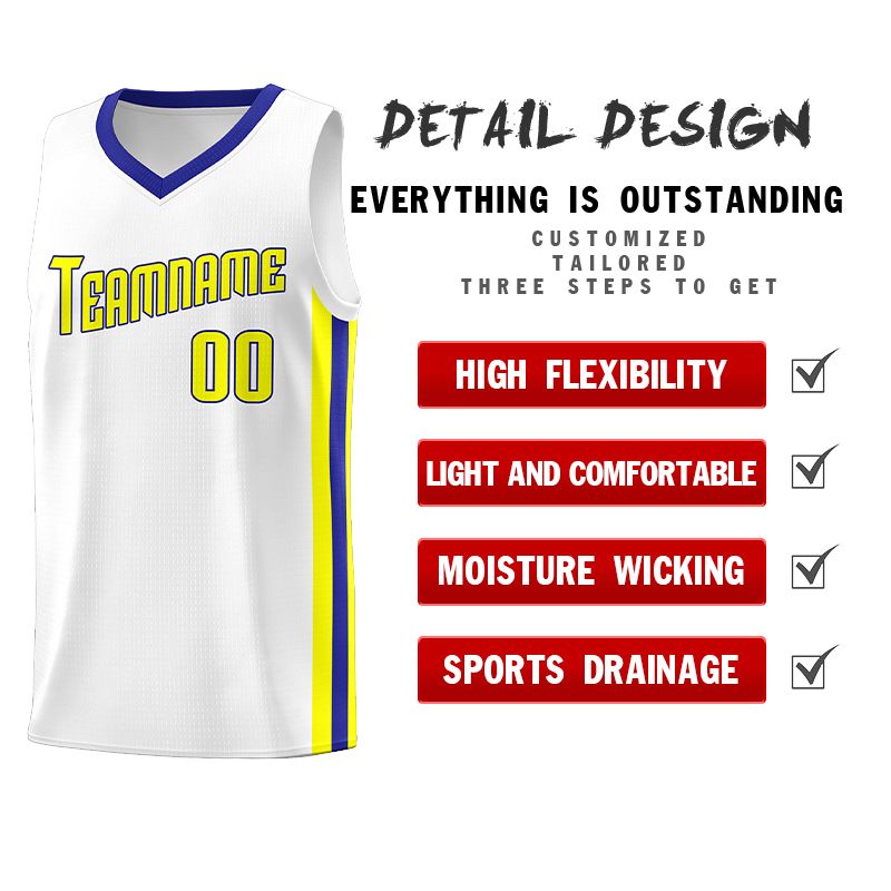 Custom White Yellow-Royal Classic Sets Sports Uniform Basketball Jersey Limited