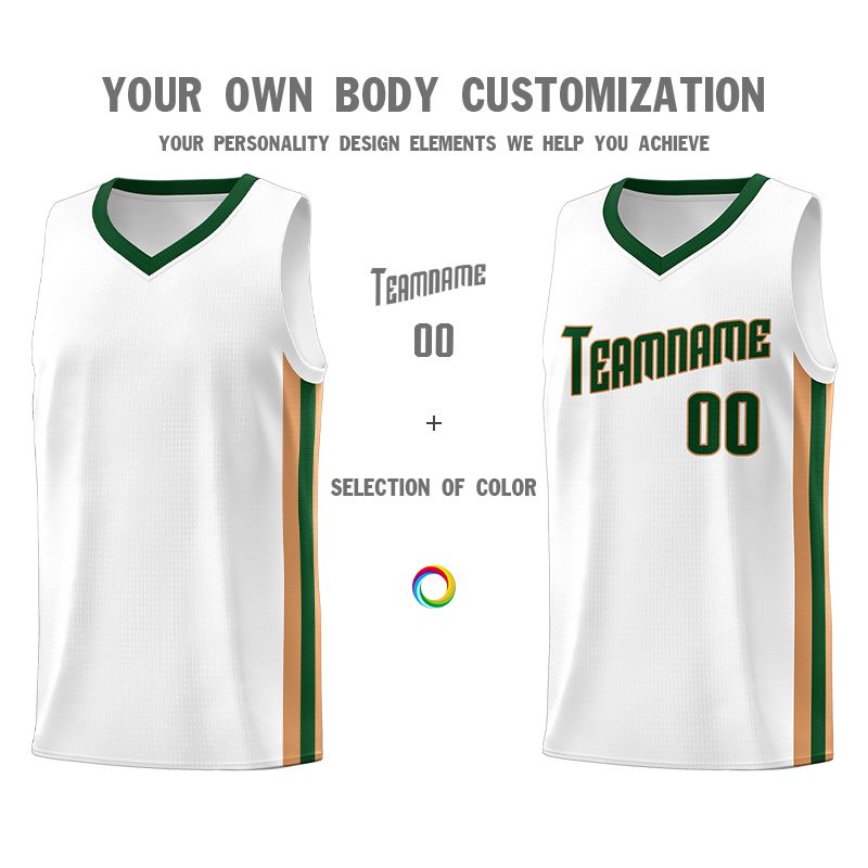 Custom White Green-Old Gold Classic Sets Sports Uniform Basketball Jersey Limited